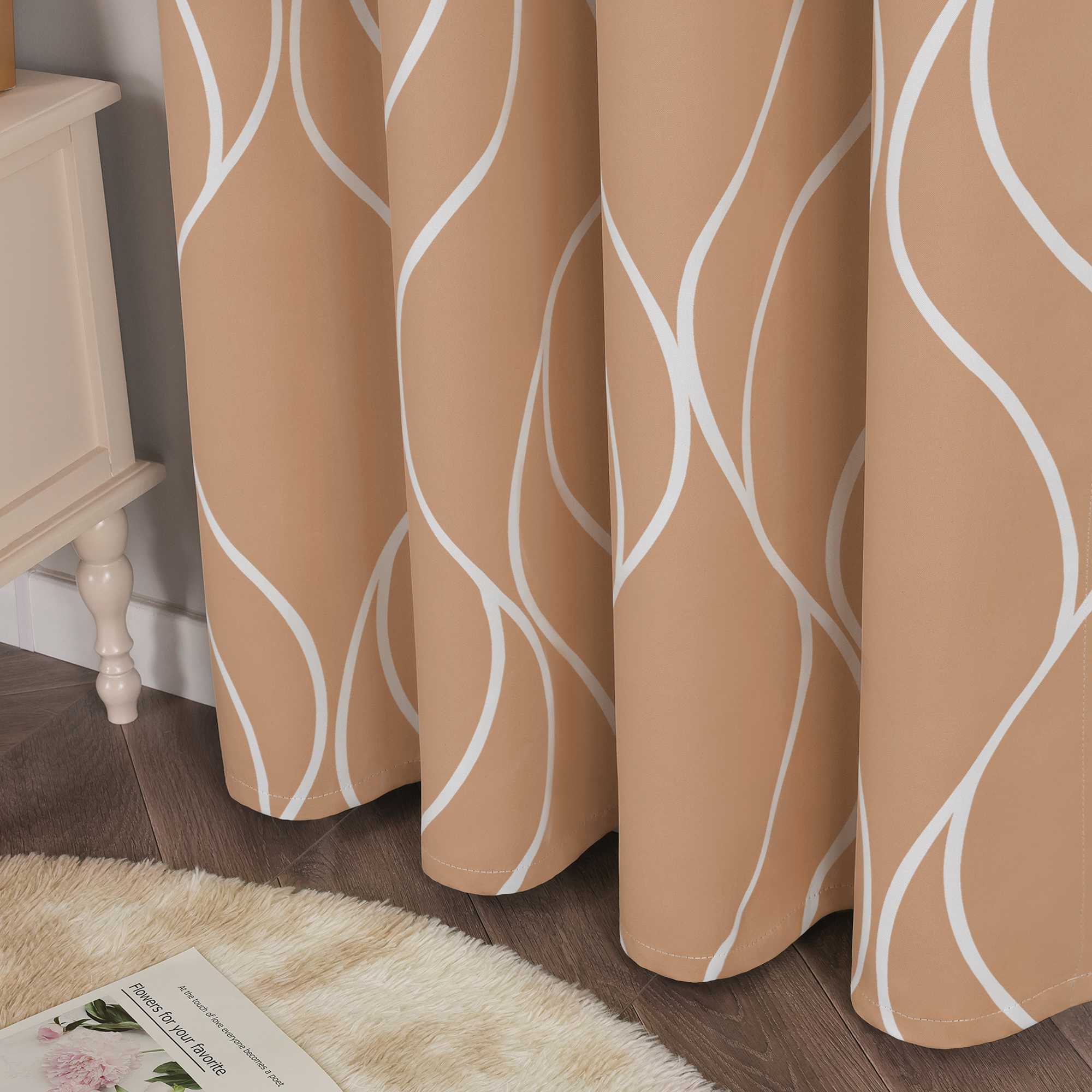 Blackout Grommet Curtain with Wave Pattern 1 Piece - Gray, W x H 135 x 245cm