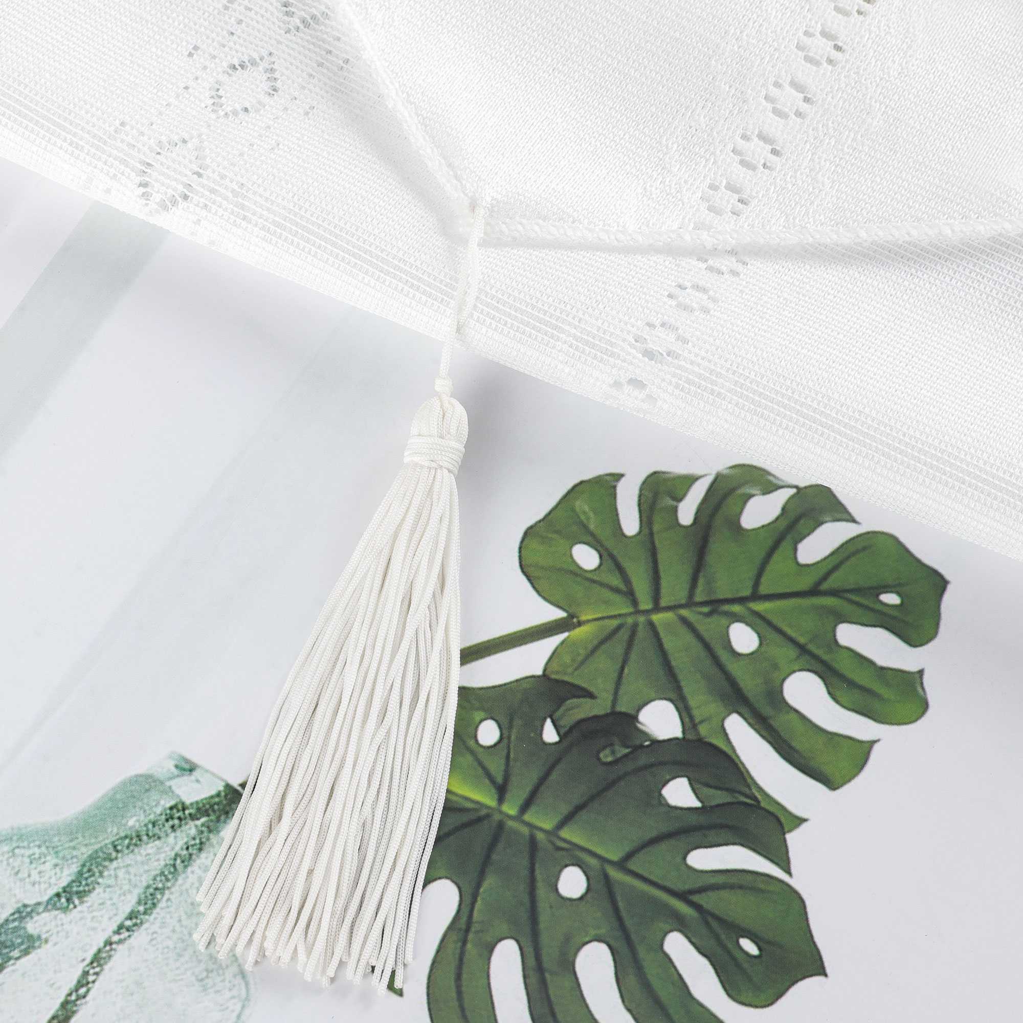 Sheer Triangular Curtain with Diamond Embossing and Tassel 1 Piece