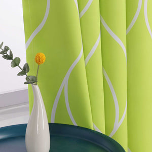 Blackout Grommet Curtain with Wave Pattern 1 Piece - Green, W x H 135 x 260cm