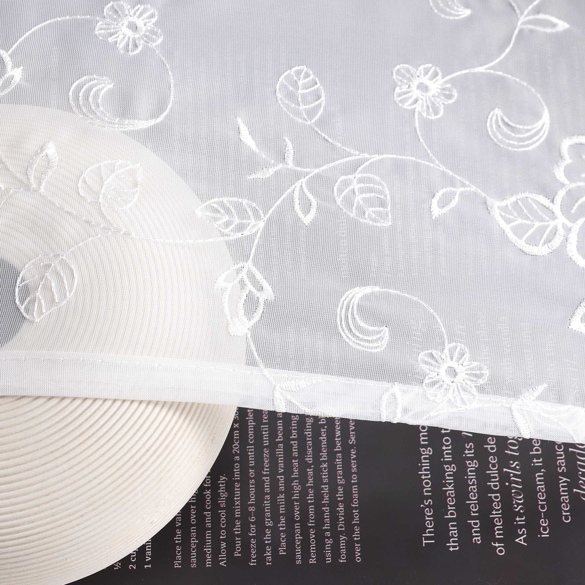 Cafe Curtain with Delicate Floral Designs and Rod Pocket