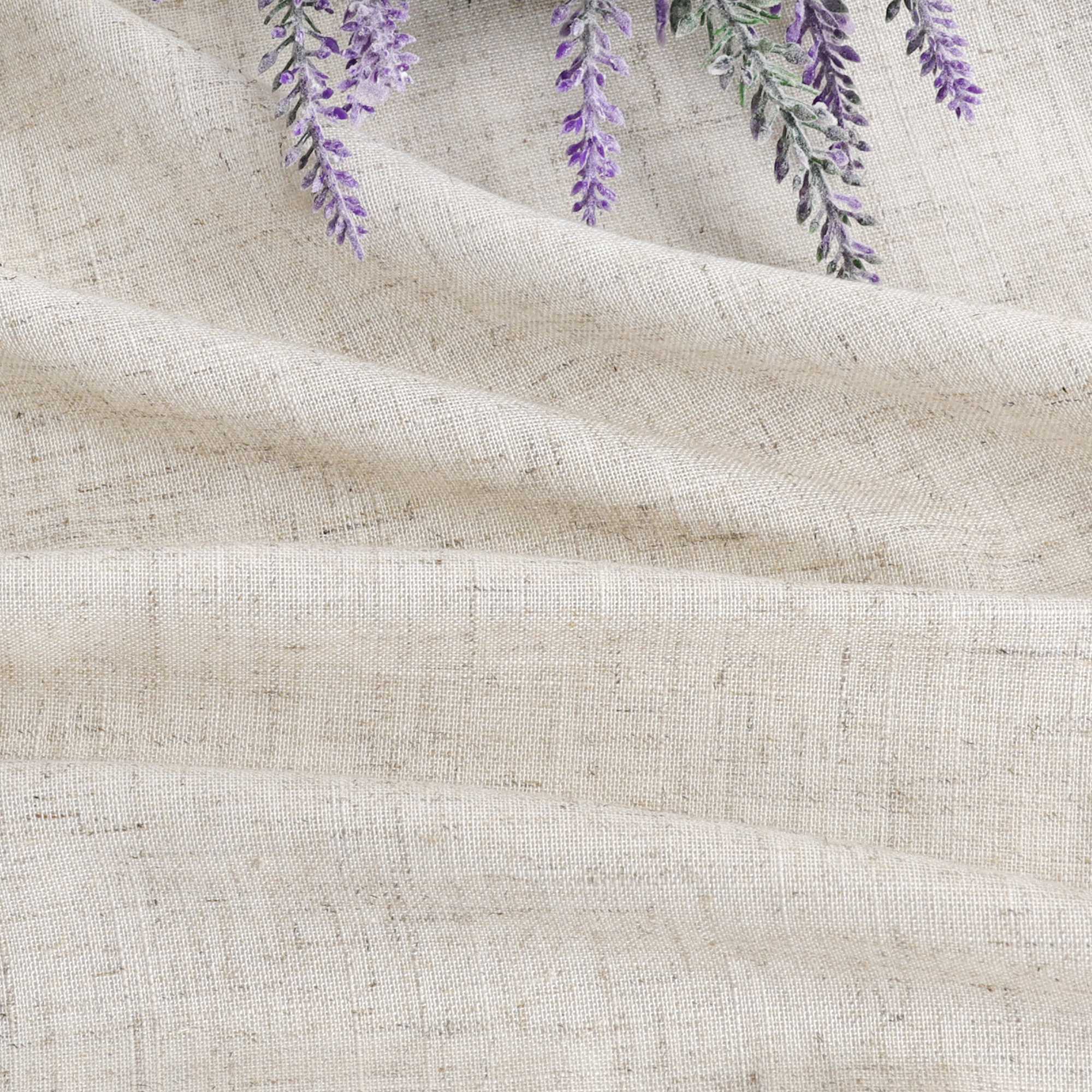Cafe Curtain with Tab-Top Hanging/ Checked in Linen-Look Fabric - Beige, H x W 120 x 125cm
