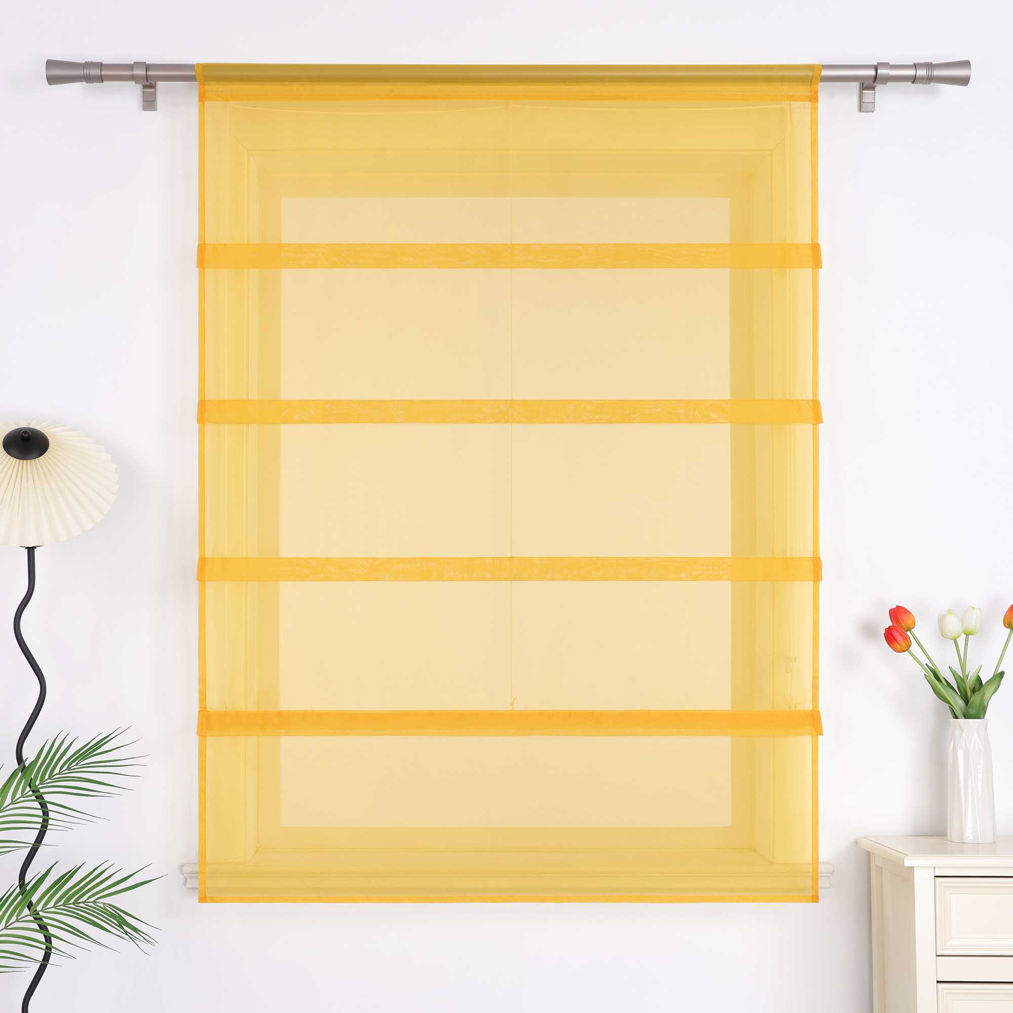Roman Shade Voile for Kitchen Sheer 1 Piece - Blue, W x H 60 x 140cm