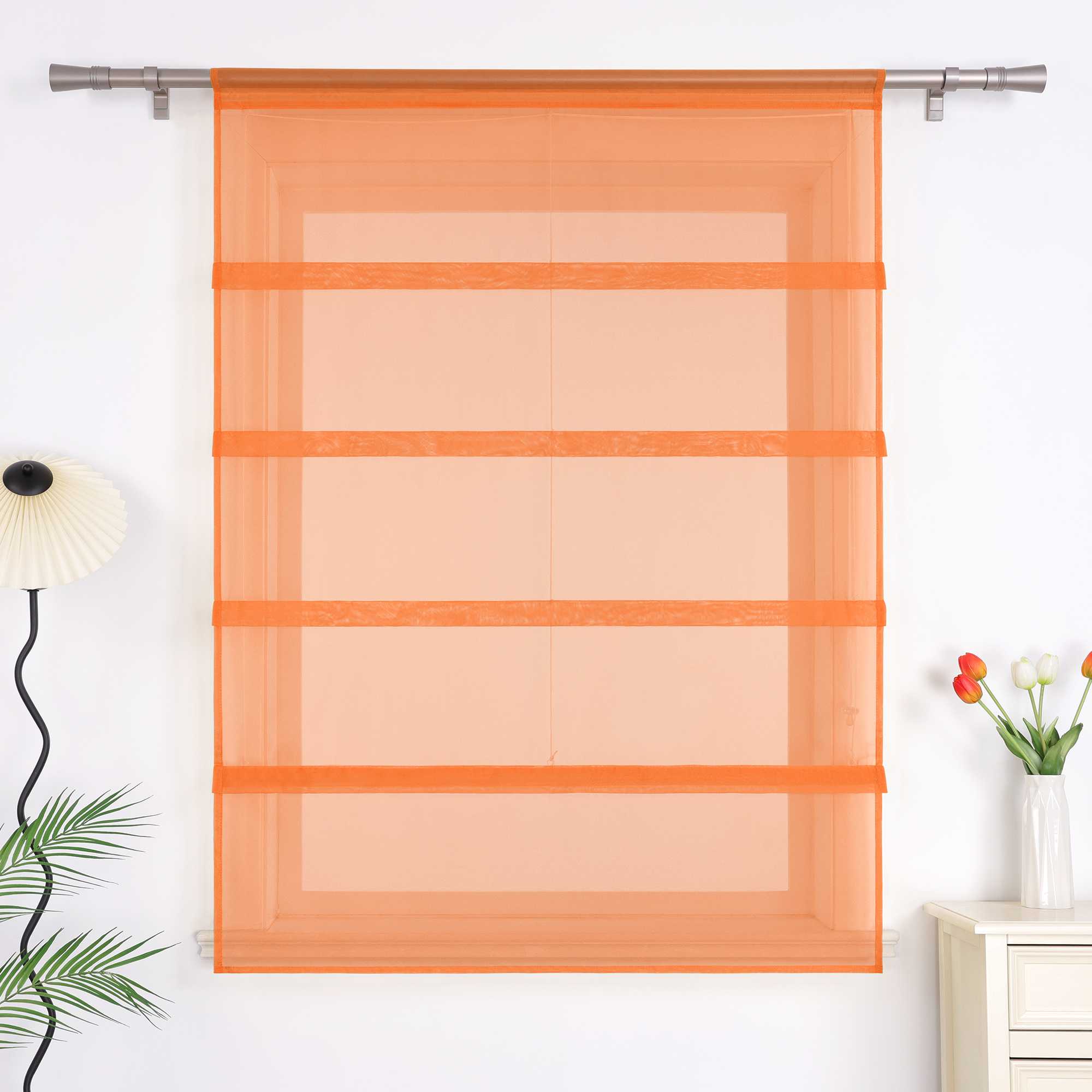 Roman Shade Voile for Kitchen Sheer 1 Piece - Orange, W x H 100 x 140cm