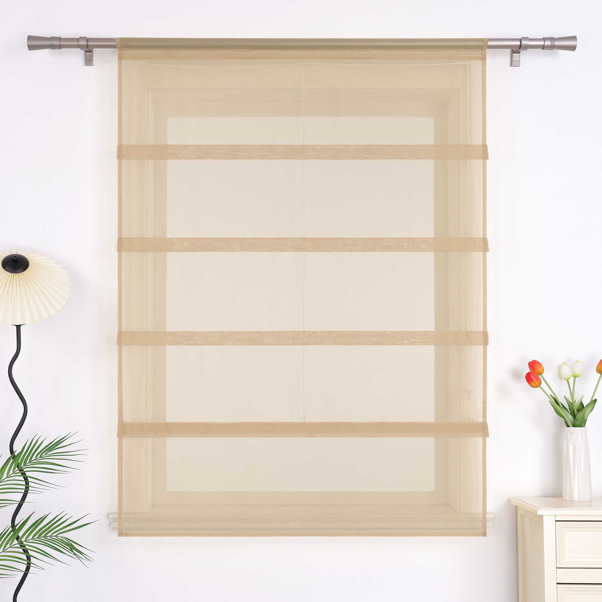 Roman Shade Voile for Kitchen Sheer 1 Piece - White, W x H 120 x 140cm