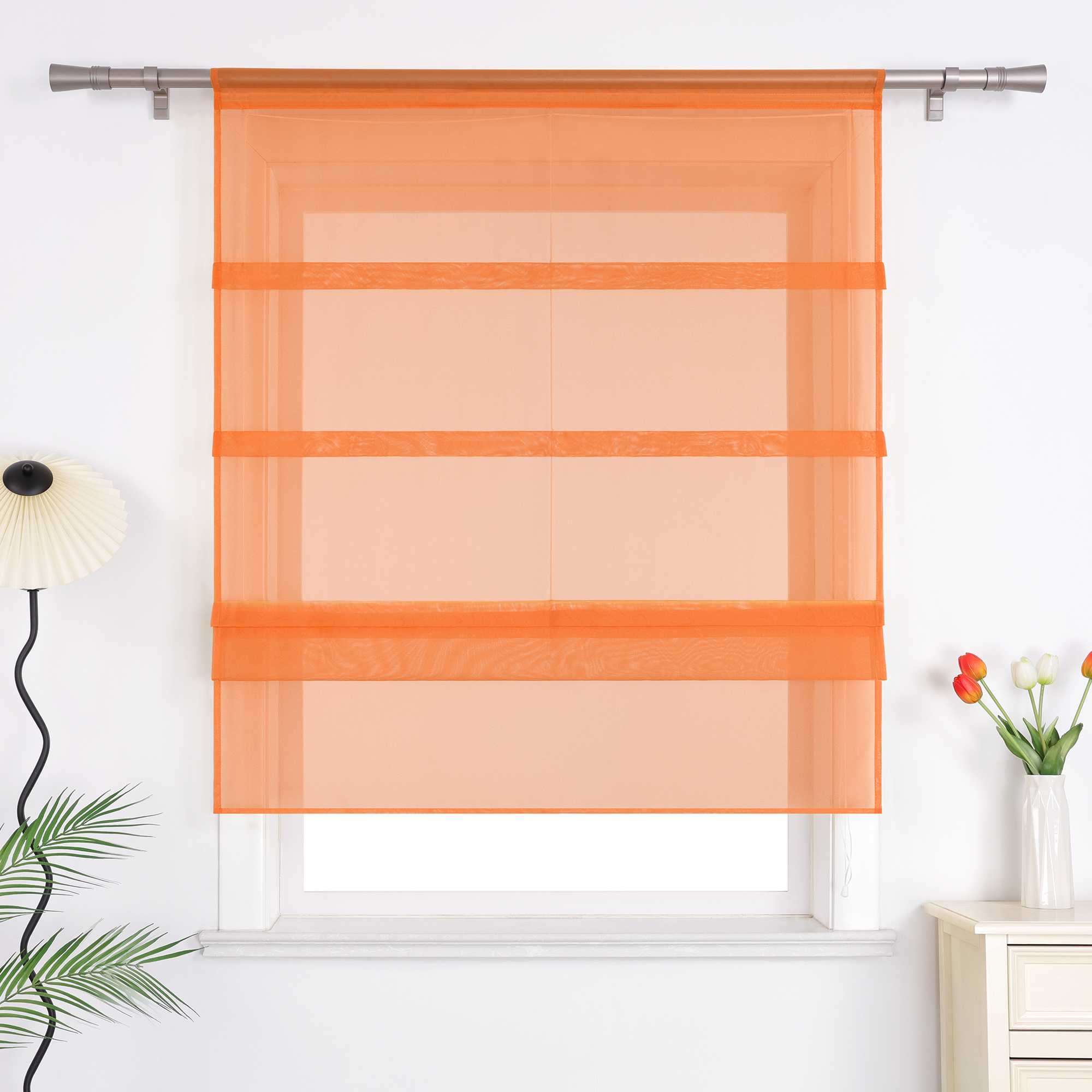 Roman Shade Voile for Kitchen Sheer 1 Piece - Orange, W x H 120 x 140cm