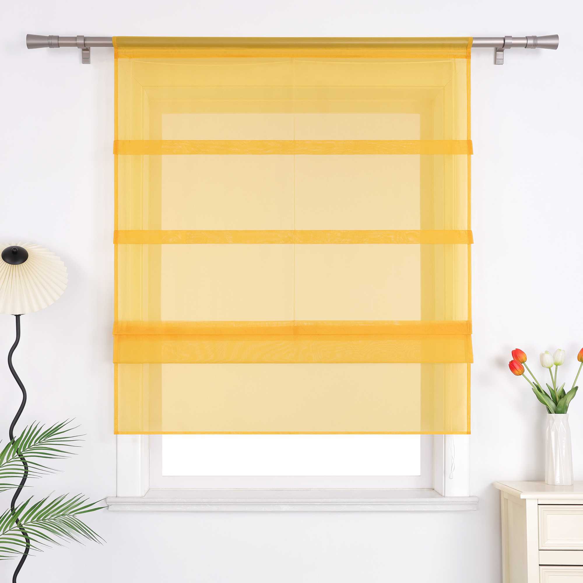 Roman Shade Voile for Kitchen Sheer 1 Piece - Blue, W x H 80 x 140cm