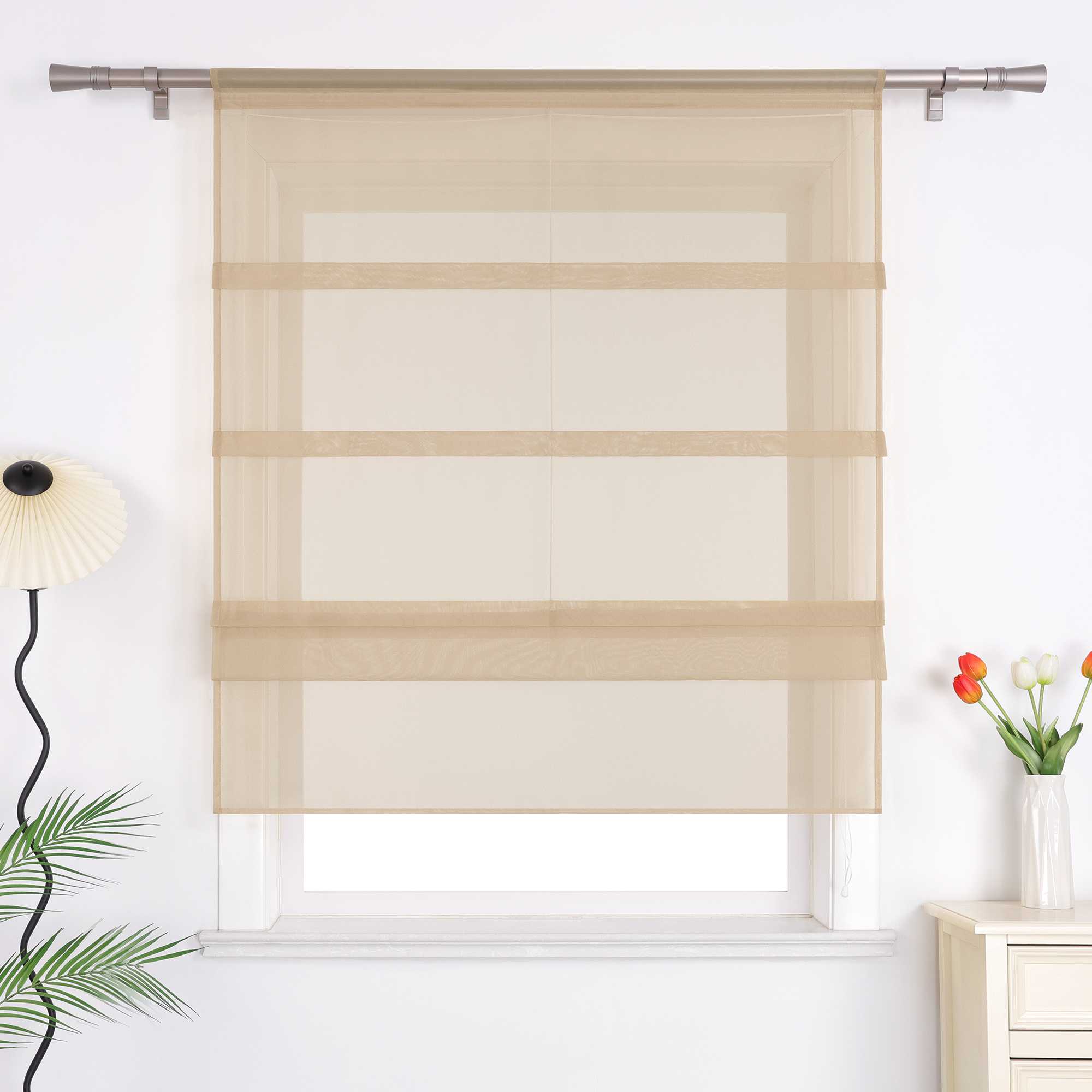 Roman Shade Voile for Kitchen Sheer 1 Piece