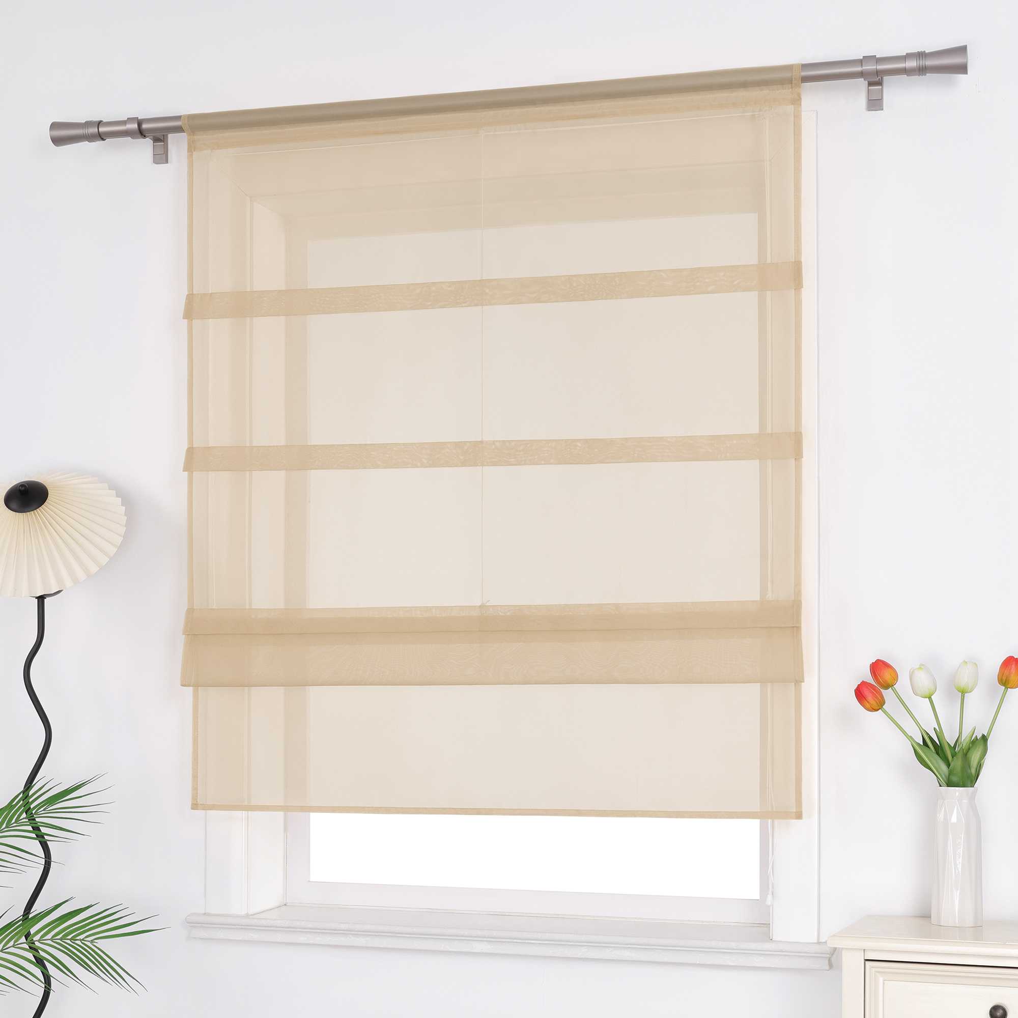 Roman Shade Voile for Kitchen Sheer 1 Piece