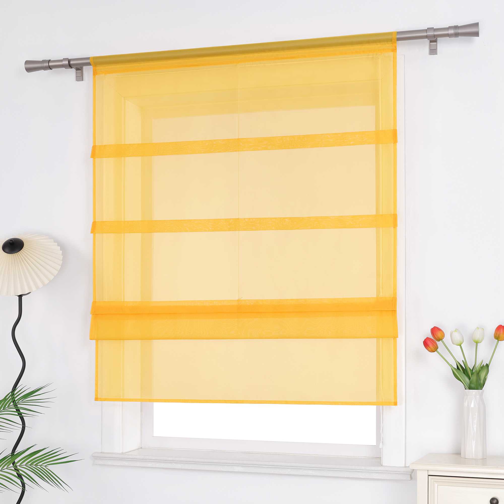 Roman Shade Voile for Kitchen Sheer 1 Piece - Blue, W x H 100 x 140cm