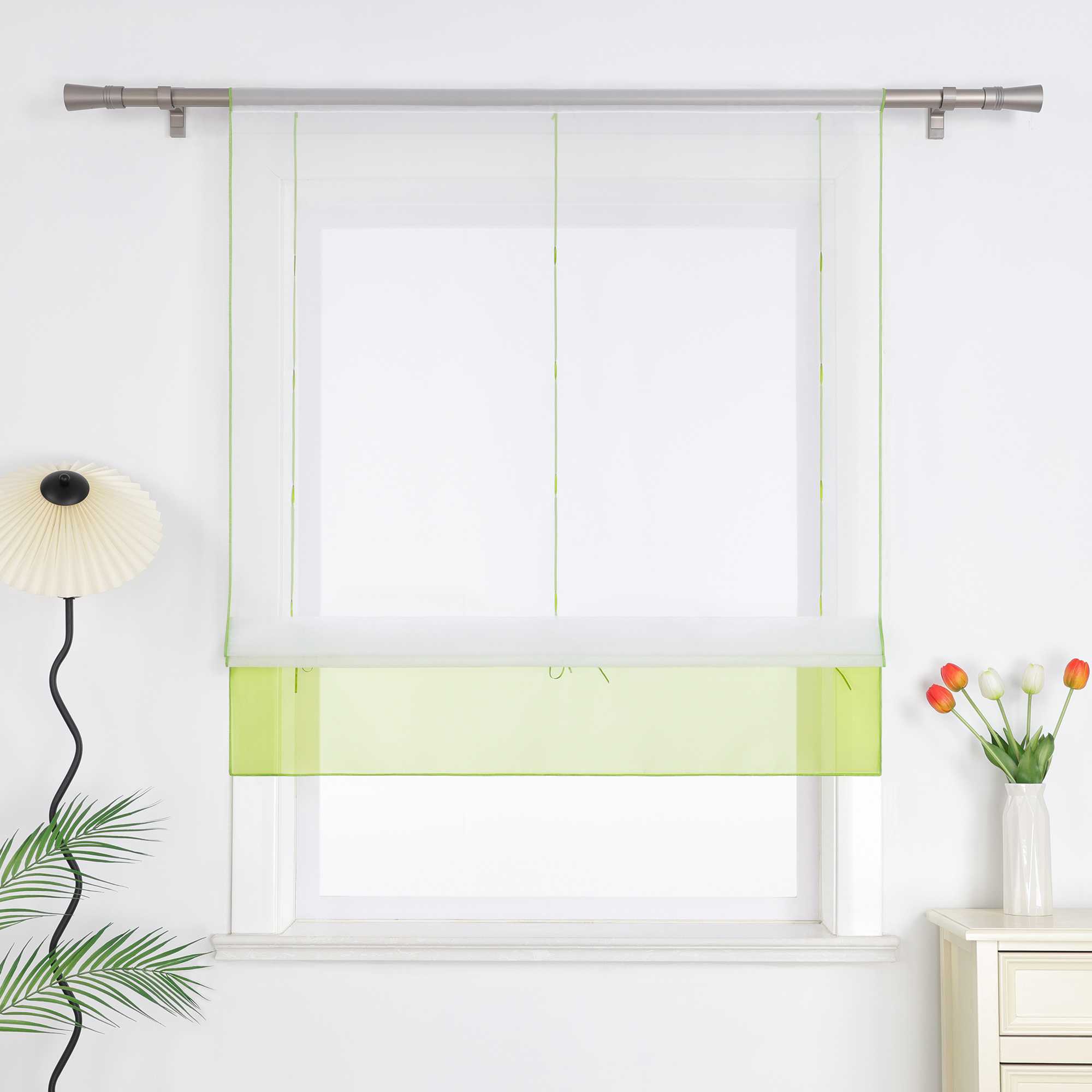 Roman Shade Semi-Sheer Airy with Colored Hem Rod Pocket 1 Piece - Sand, W x H 60 x 155cm