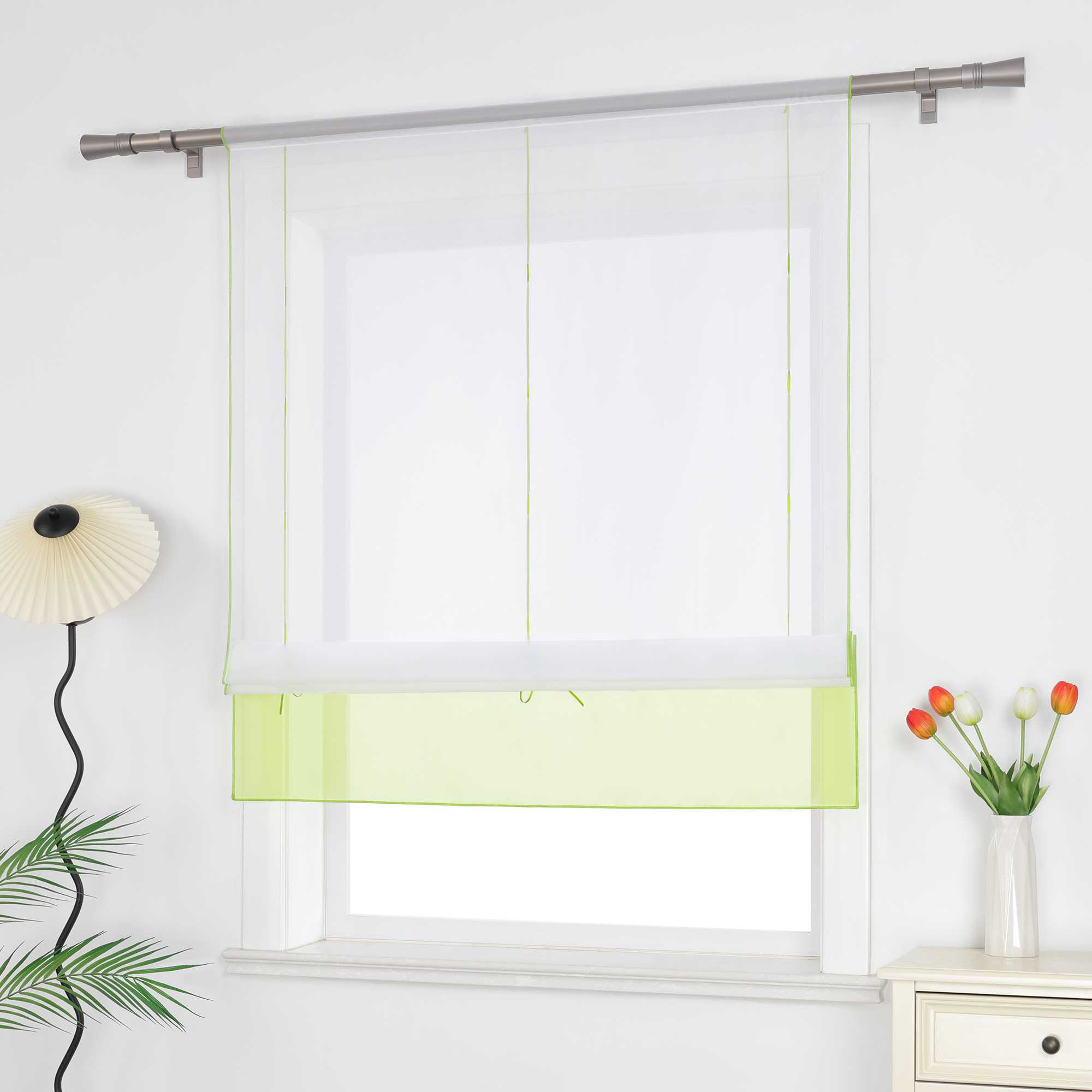 Roman Shade Semi-Sheer Airy with Colored Hem Rod Pocket 1 Piece - Sand, W x H 80 x 155cm