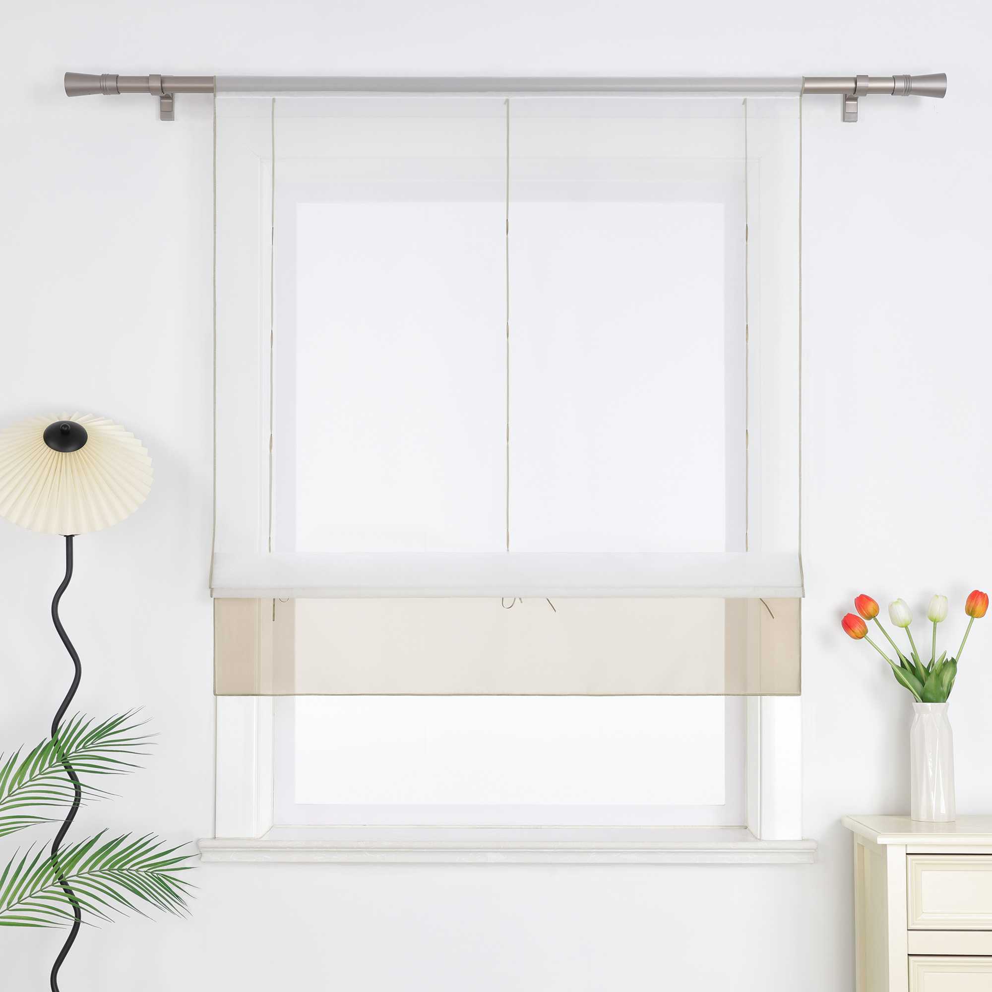 Roman Shade Semi-Sheer Airy with Colored Hem Rod Pocket 1 Piece - Green, W x H 80 x 155cm