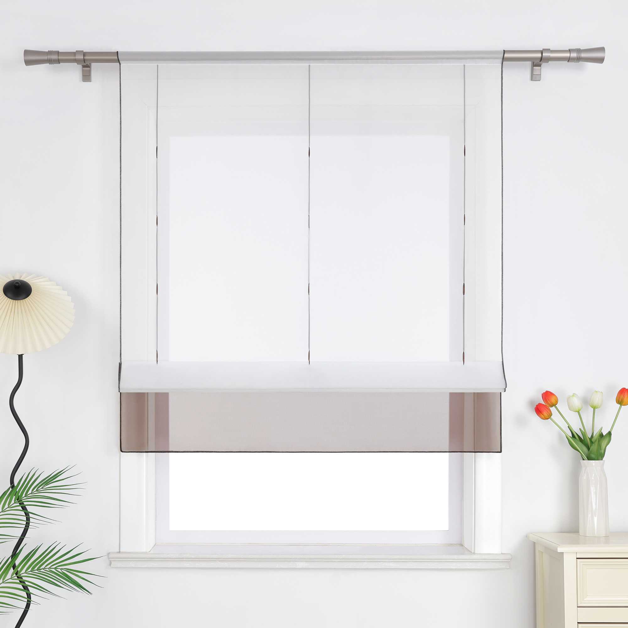 Roman Shade Semi-Sheer Airy with Colored Hem Rod Pocket 1 Piece