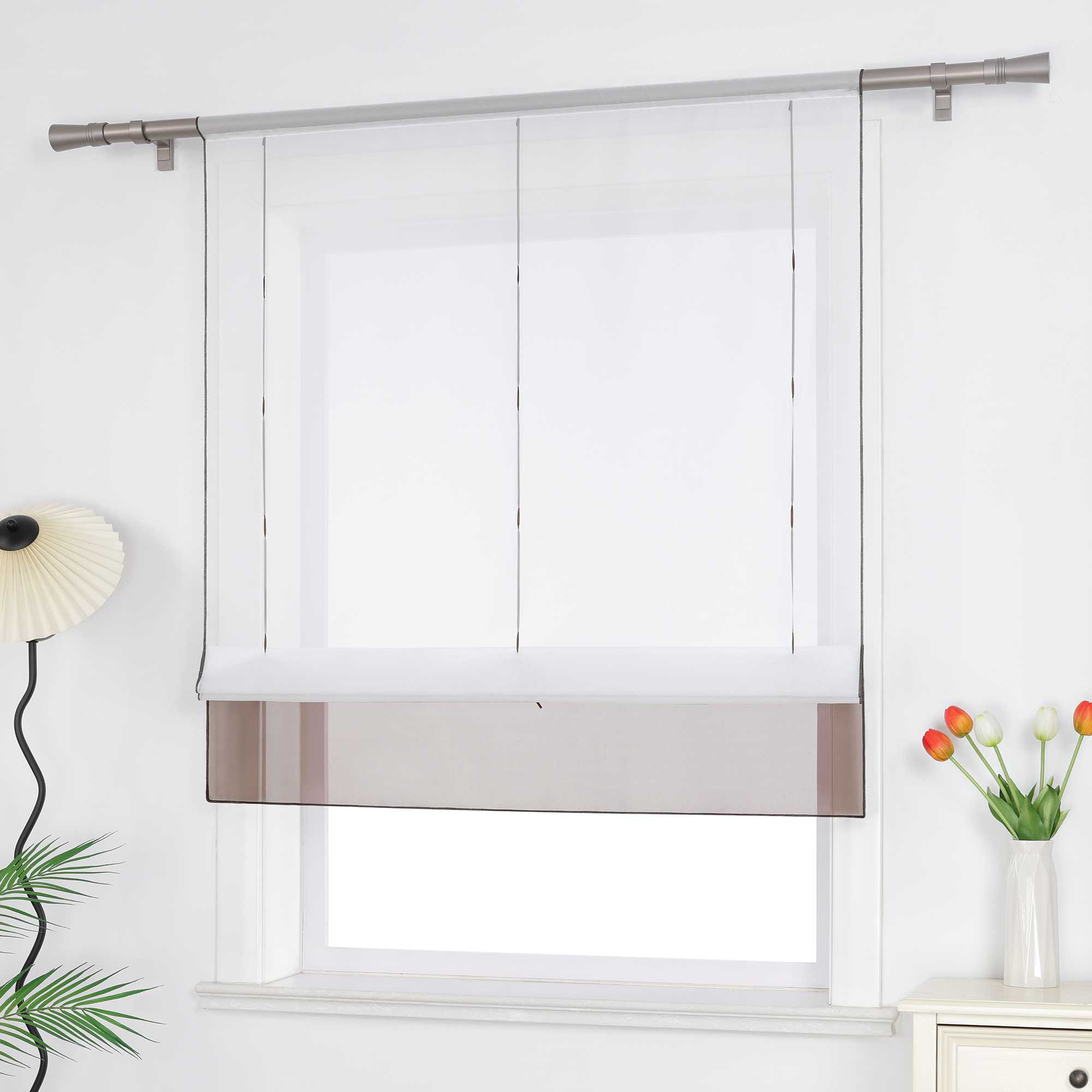 Roman Shade Semi-Sheer Airy with Colored Hem Rod Pocket 1 Piece