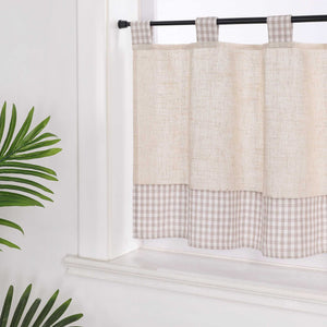 Cafe Curtain with Tab-Top Hanging/ Checked in Linen-Look Fabric - Beige, H x W 60 x 120cm