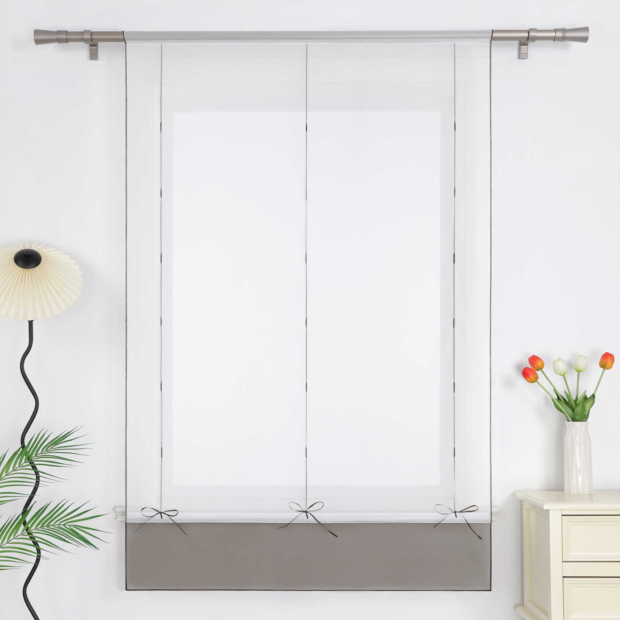 Roman Shade Semi-Sheer Airy with Colored Hem Rod Pocket 1 Piece - Orange, W x H 120 x 155cm