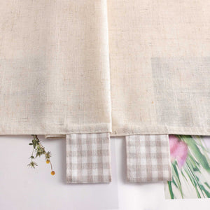 Cafe Curtain with Tab-Top Hanging/ Checked in Linen-Look Fabric - Beige, H x W 90 x 90cm