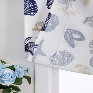 Roman Shade with U-Hooks with Sea-Life Pattern and Decorative Folds Semi-Sheer