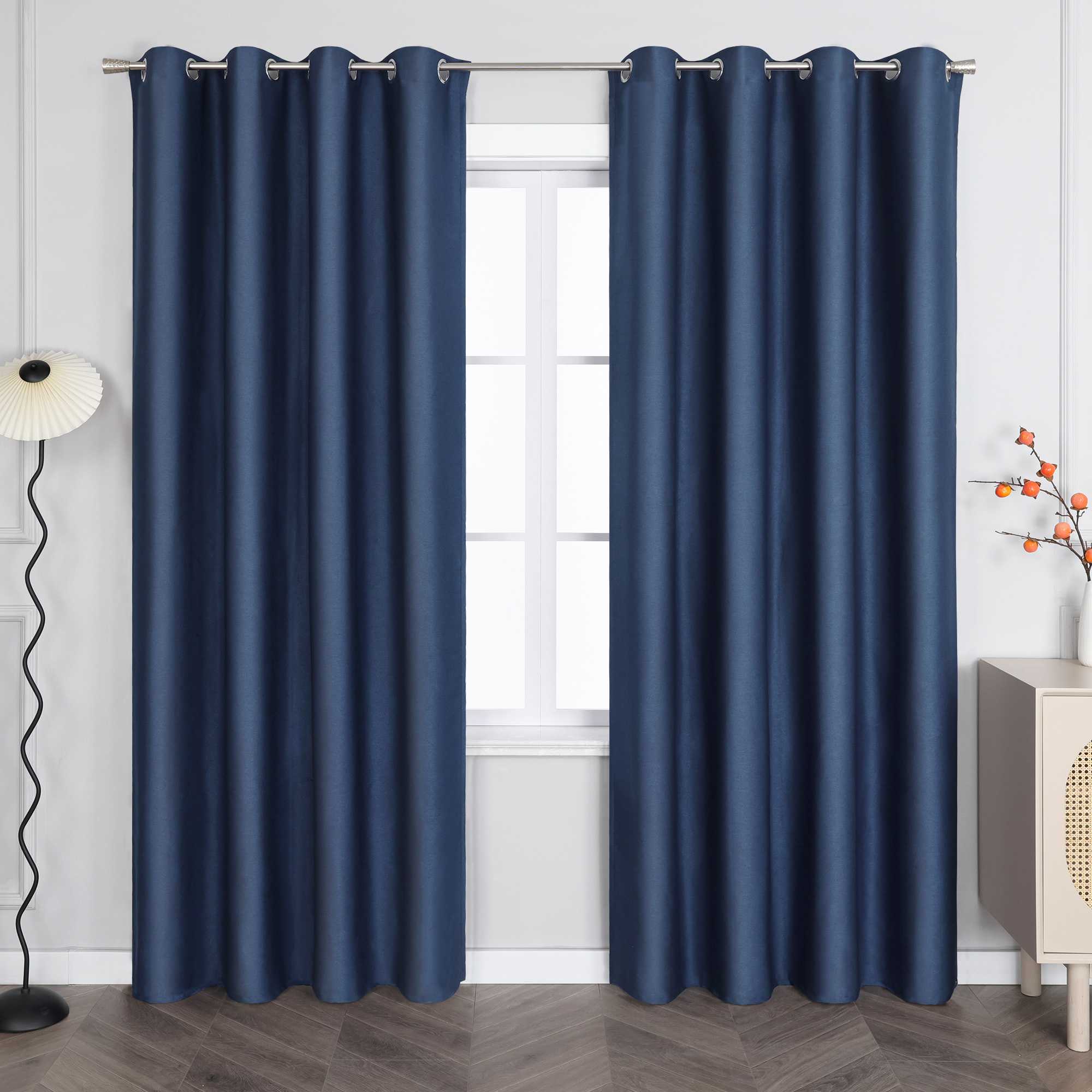 Blackout Grommet Curtain Solid Color Opaque Minimalist Style 1 Piece - Blue, H x W 145 x 140 cm