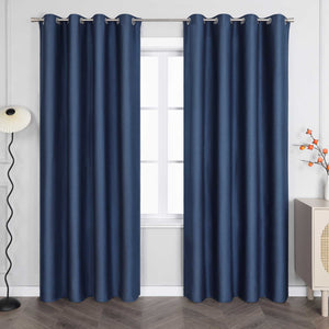 Blackout Grommet Curtain Solid Color Opaque Minimalist Style 1 Piece - Blue, H x W 145 x 140 cm