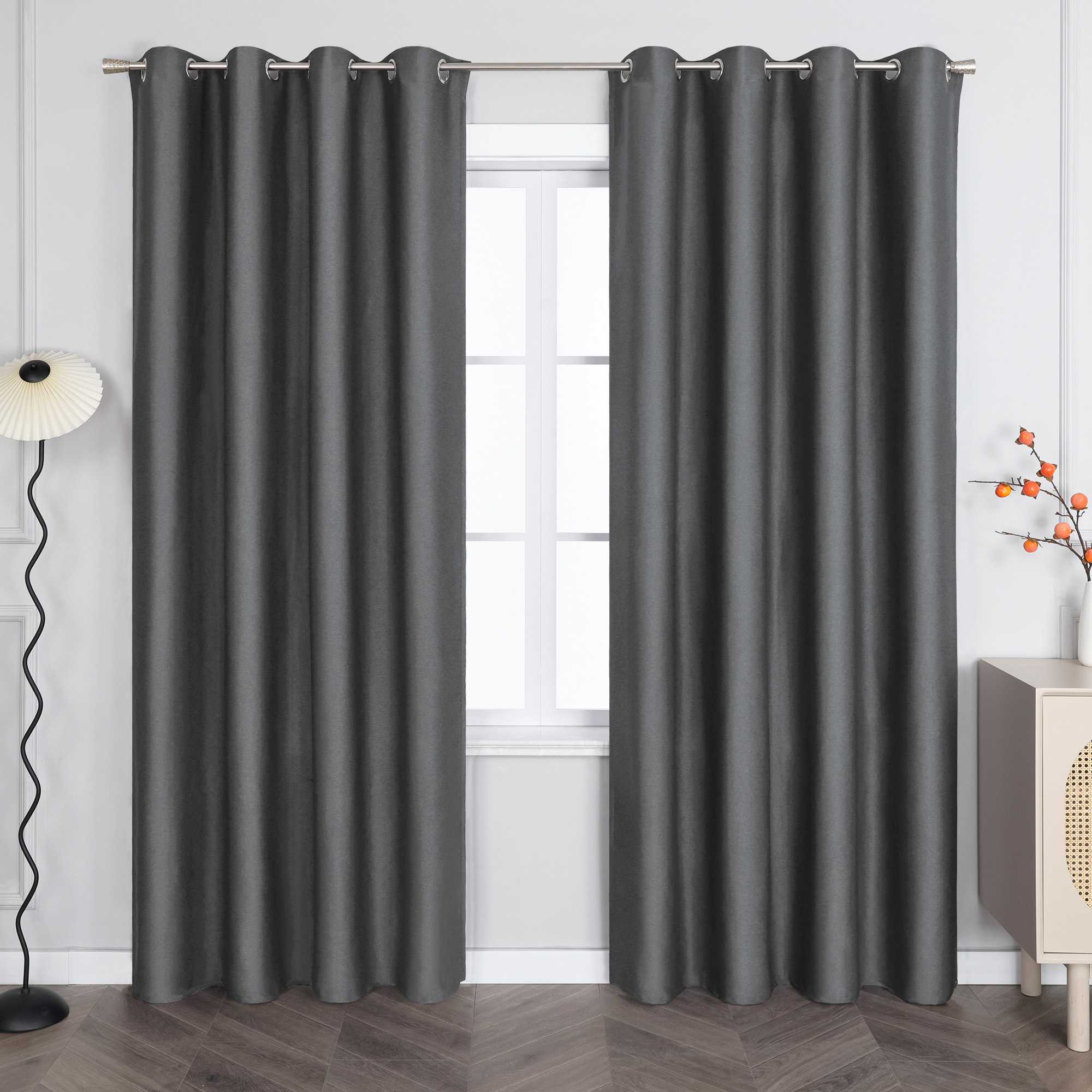 Blackout Grommet Curtain Solid Color Opaque Minimalist Style 1 Piece - Gray, H x W 175 x 140 cm