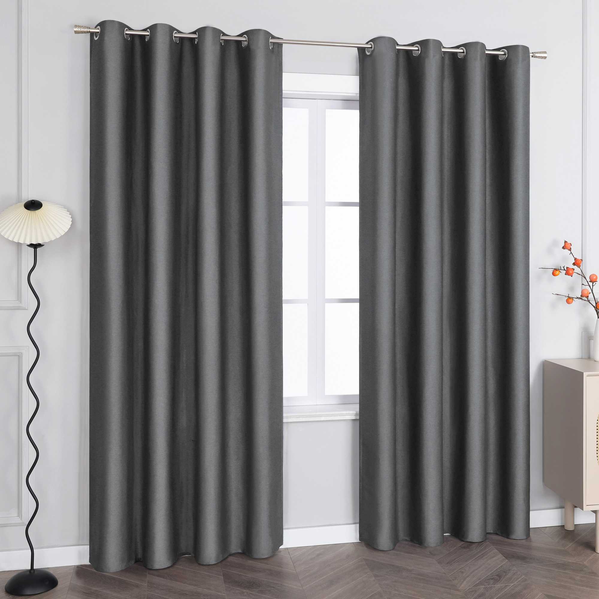 Blackout Grommet Curtain Solid Color Opaque Minimalist Style 1 Piece - Gray, H x W 225 x 140 cm