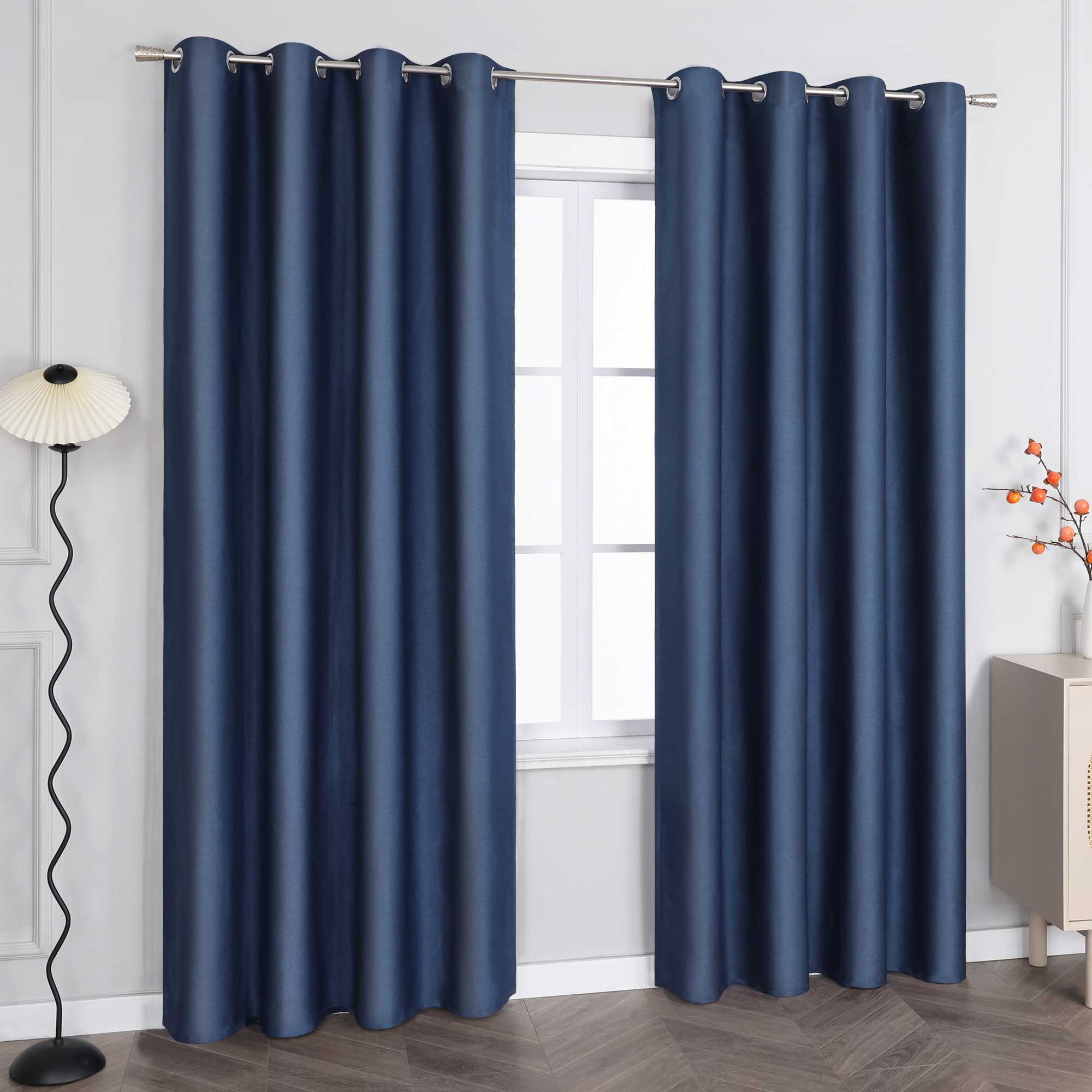 Blackout Grommet Curtain Solid Color Opaque Minimalist Style 1 Piece - Blue, H x W 175 x 140 cm