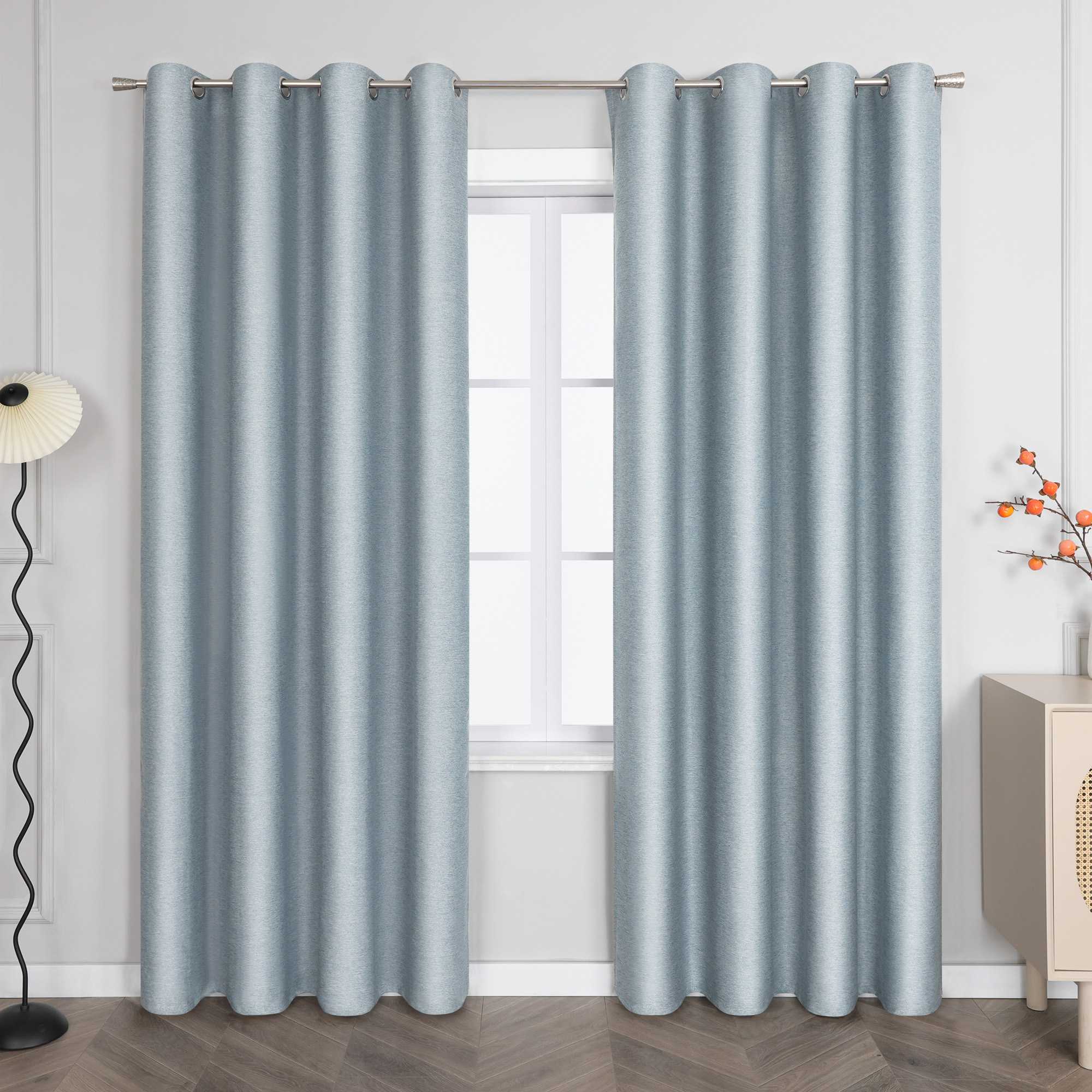 Blackout Grommet Curtain Solid Color Opaque Minimalist Style 1 Piece - Light Blue, H x W 245 x 140 cm