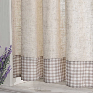 Cafe Curtain with Curtain Tape with Check Pattern in Linen-Look Fabric Set of 2 - Blue, H x W 90 x 90cm