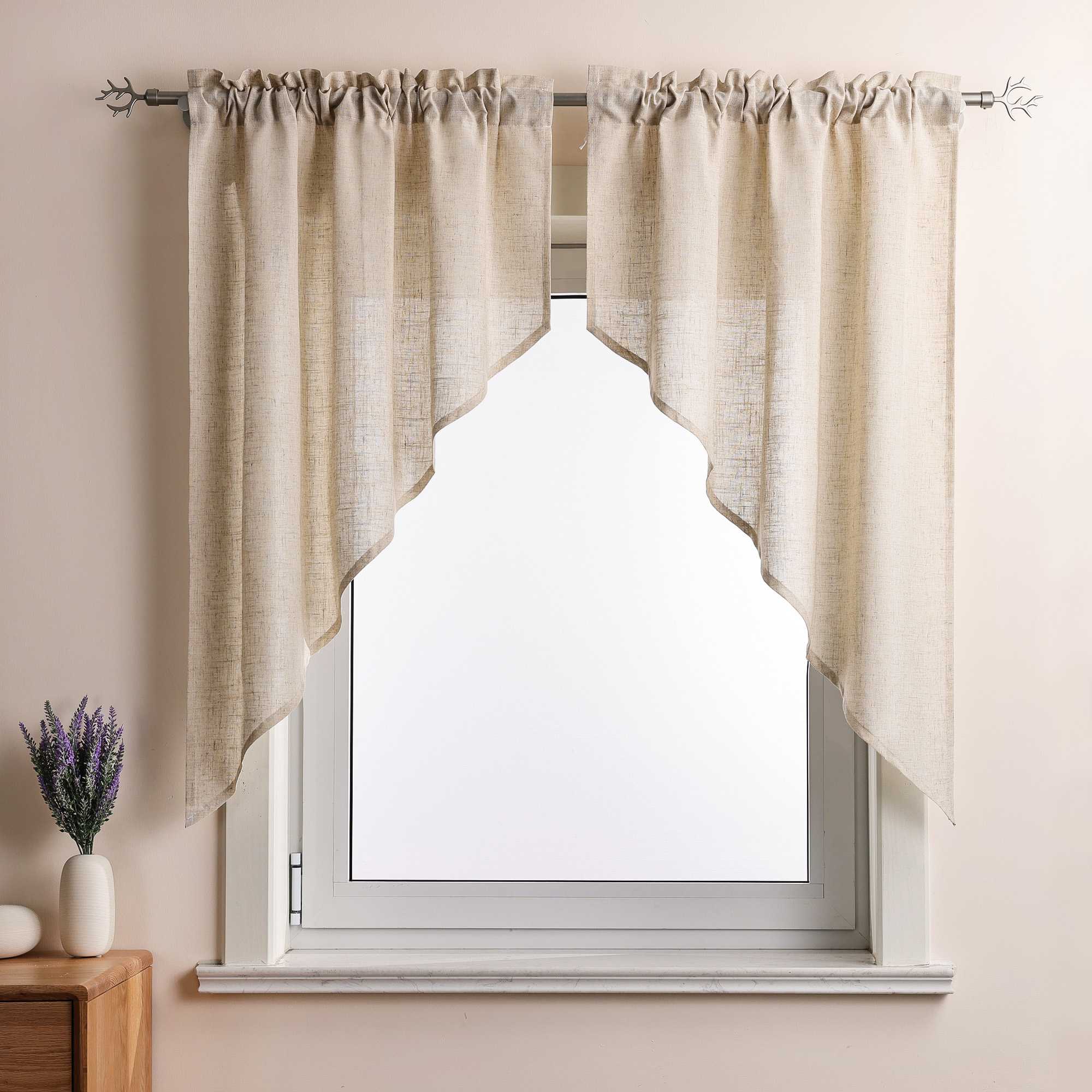 Short Curtains in Valance Style with Check Pattern Set of 2