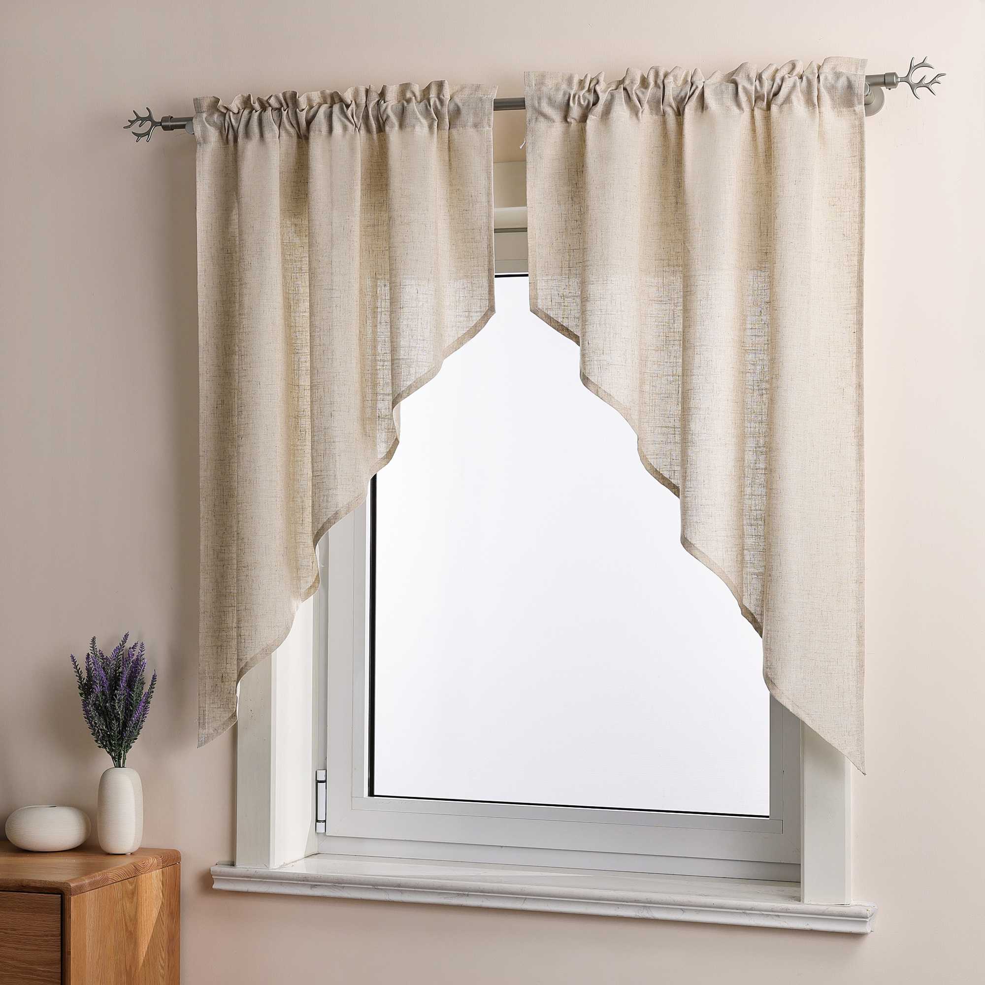 Short Curtains in Valance Style with Check Pattern Set of 2