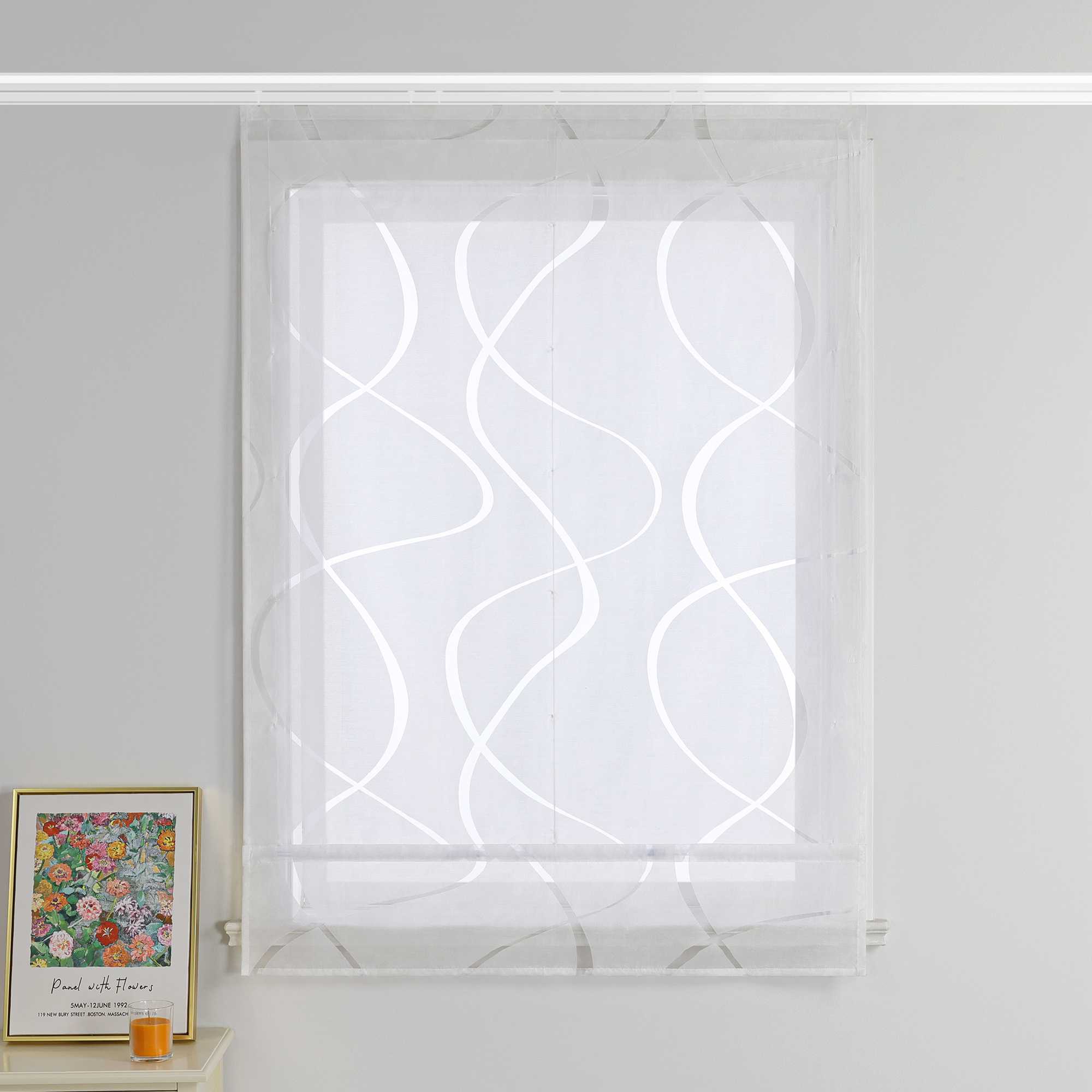 Roman Shade Hook-and-Loop with Wave Pattern Solid Color 1 Piece - White, H x W 140 x 60cm
