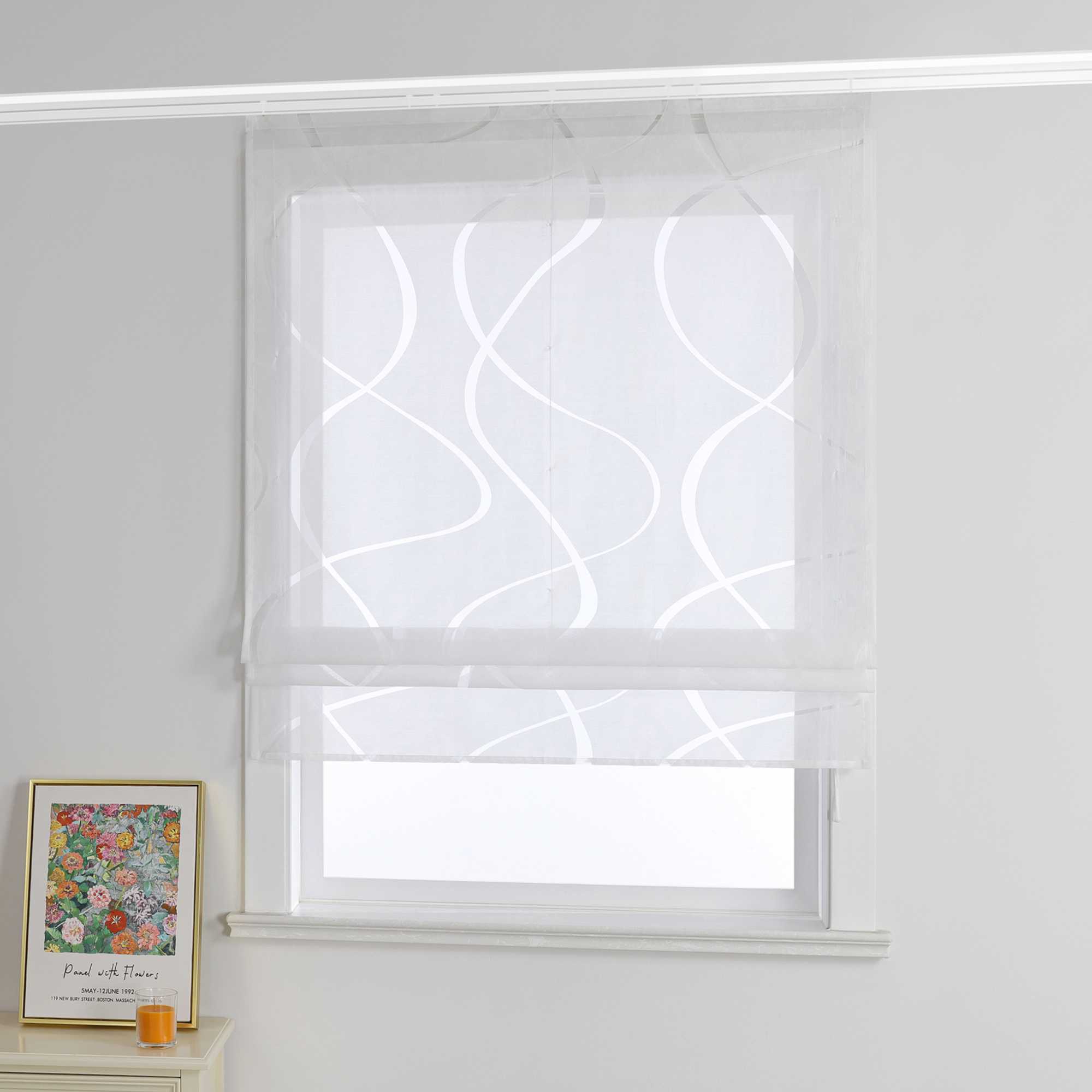 Roman Shade Hook-and-Loop with Wave Pattern Solid Color 1 Piece - White, H x W 140 x 80cm
