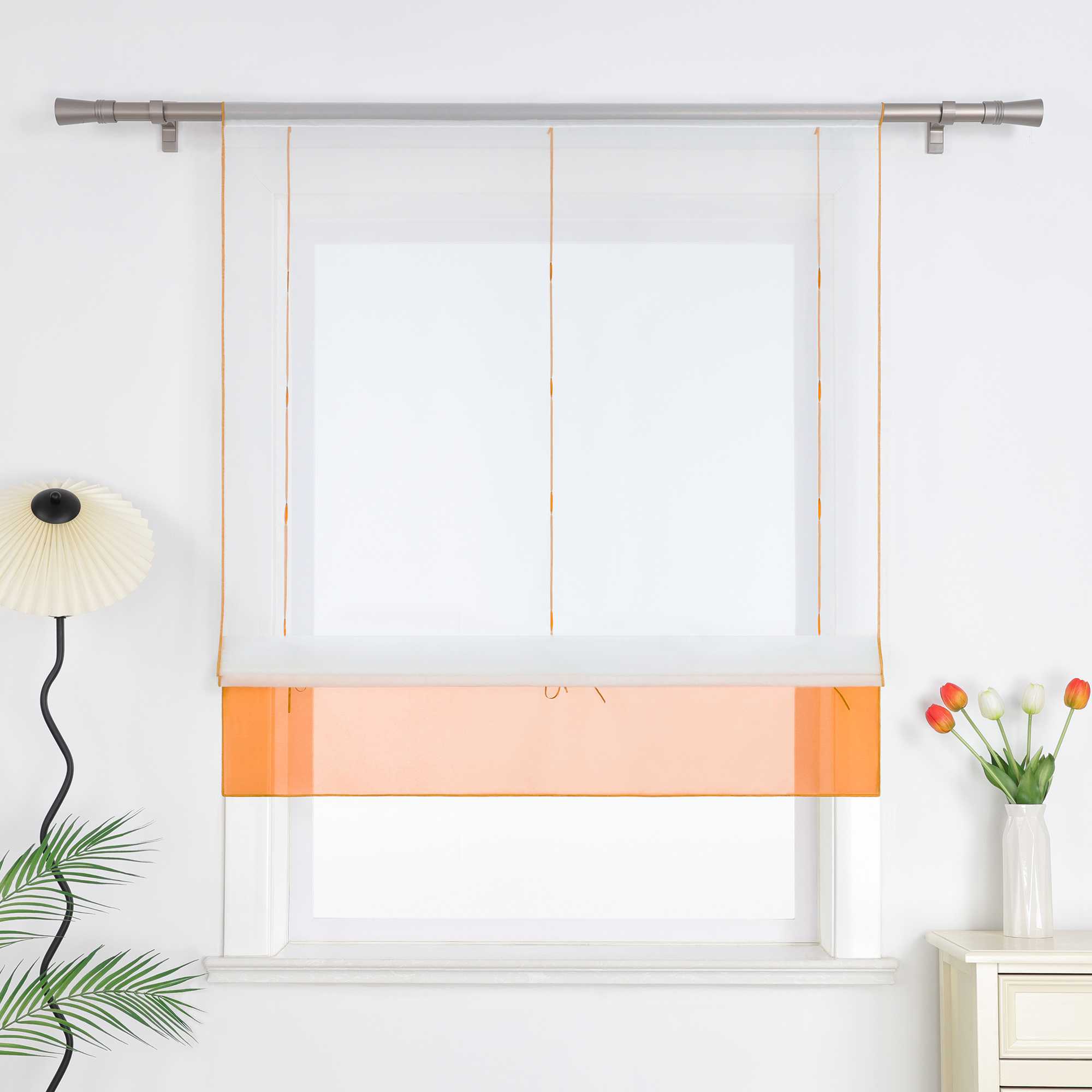 Roman Shade Semi-Sheer Airy with Colored Hem Rod Pocket 1 Piece - Brown, W x H 60 x 155cm