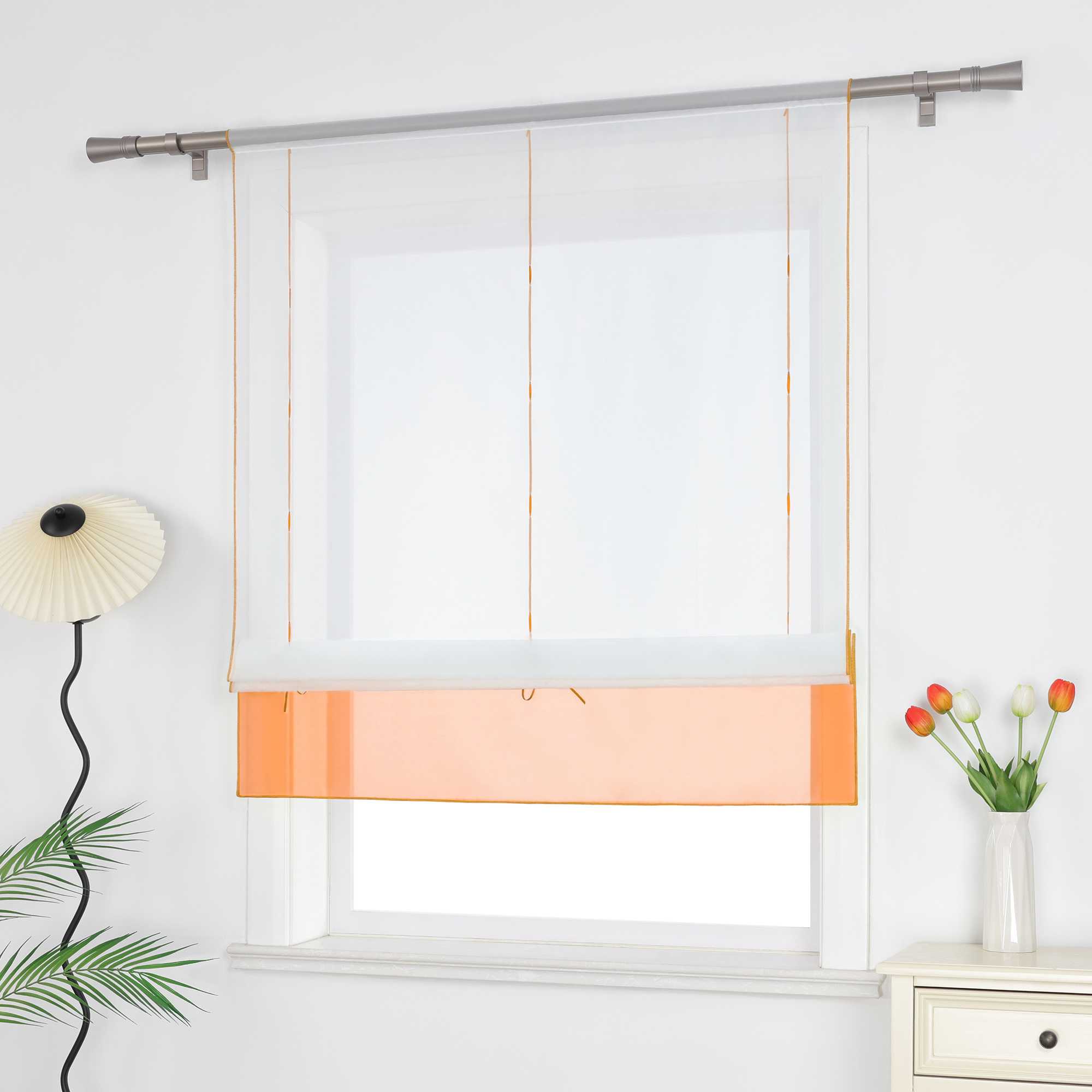 Roman Shade Semi-Sheer Airy with Colored Hem Rod Pocket 1 Piece - Brown, W x H 100 x 155cm