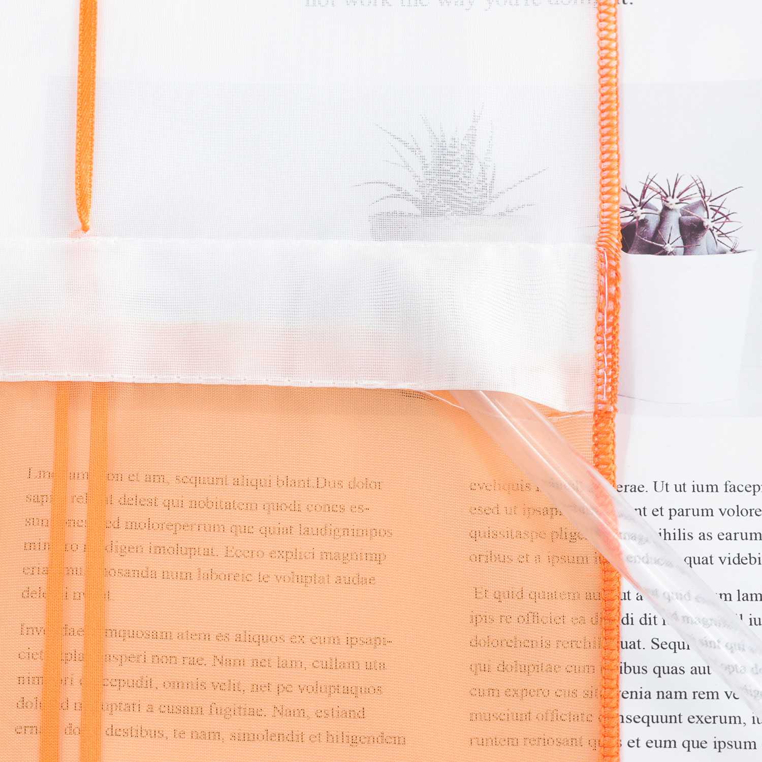 Roman Shade Semi-Sheer Airy with Colored Hem Rod Pocket 1 Piece - Orange, W x H 60 x 155cm