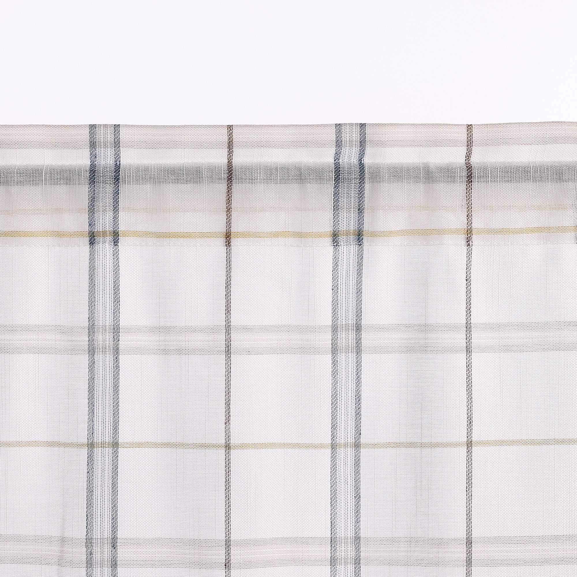 Cafe Curtain with Modern Check Pattern in Linen-Look Fabric Set of 2 - Blue, H x W 45 x 90cm