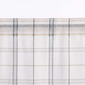 Cafe Curtain with Modern Check Pattern in Linen-Look Fabric Set of 2 - Blue, H x W 45 x 90cm