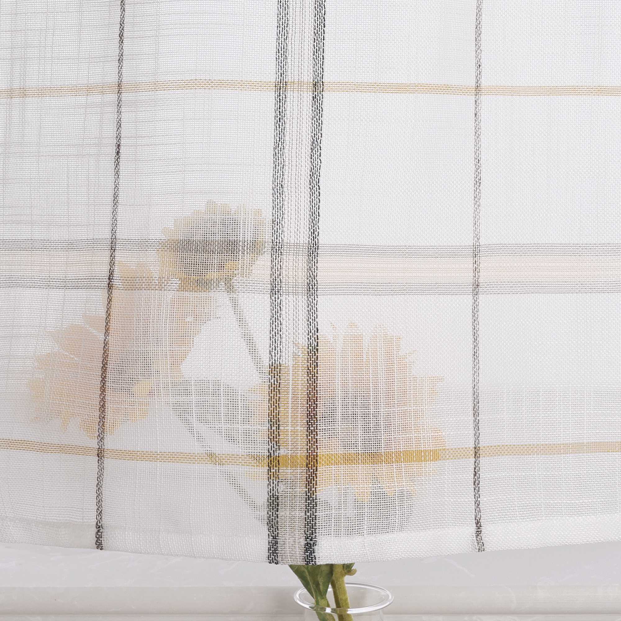 Cafe Curtain with Modern Check Pattern in Linen-Look Fabric Set of 2 - Green, H x W 60 x 90cm