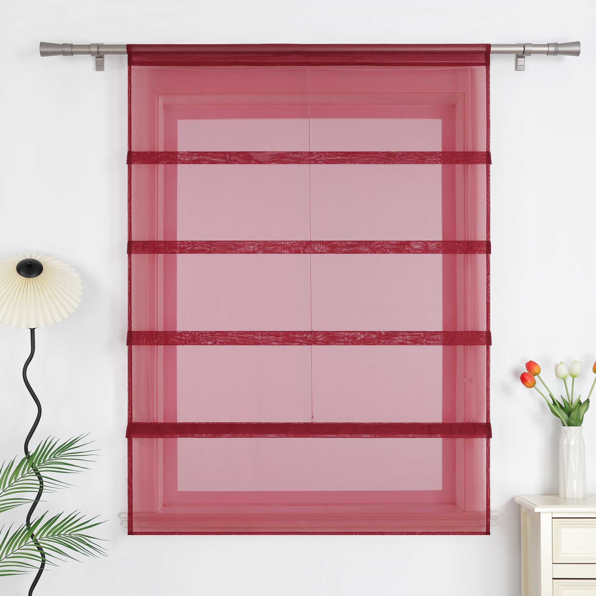 Roman Shade Voile for Kitchen Sheer 1 Piece - Burgundy, W x H 100 x 140cm