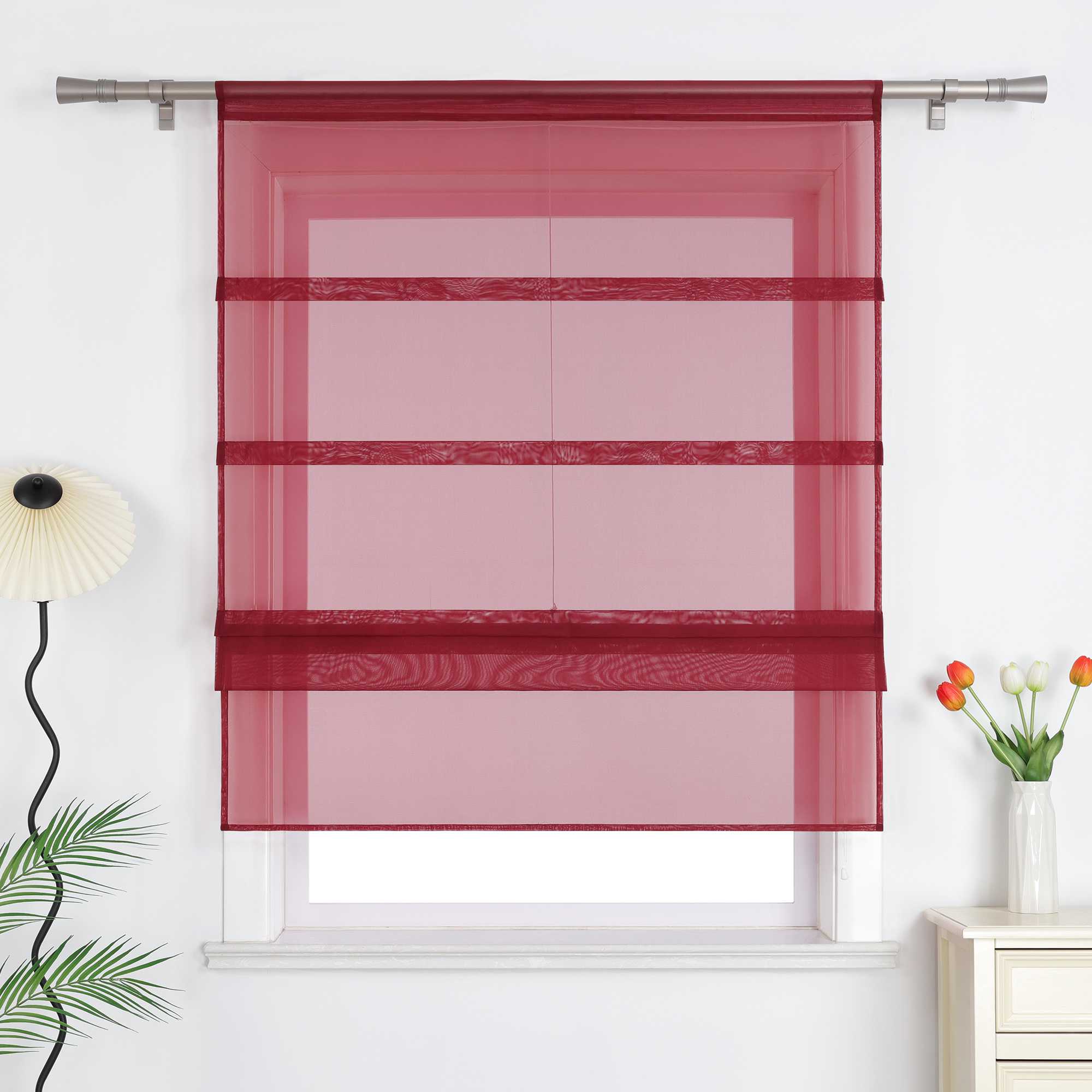 Roman Shade Voile for Kitchen Sheer 1 Piece - Burgundy, W x H 120 x 140cm