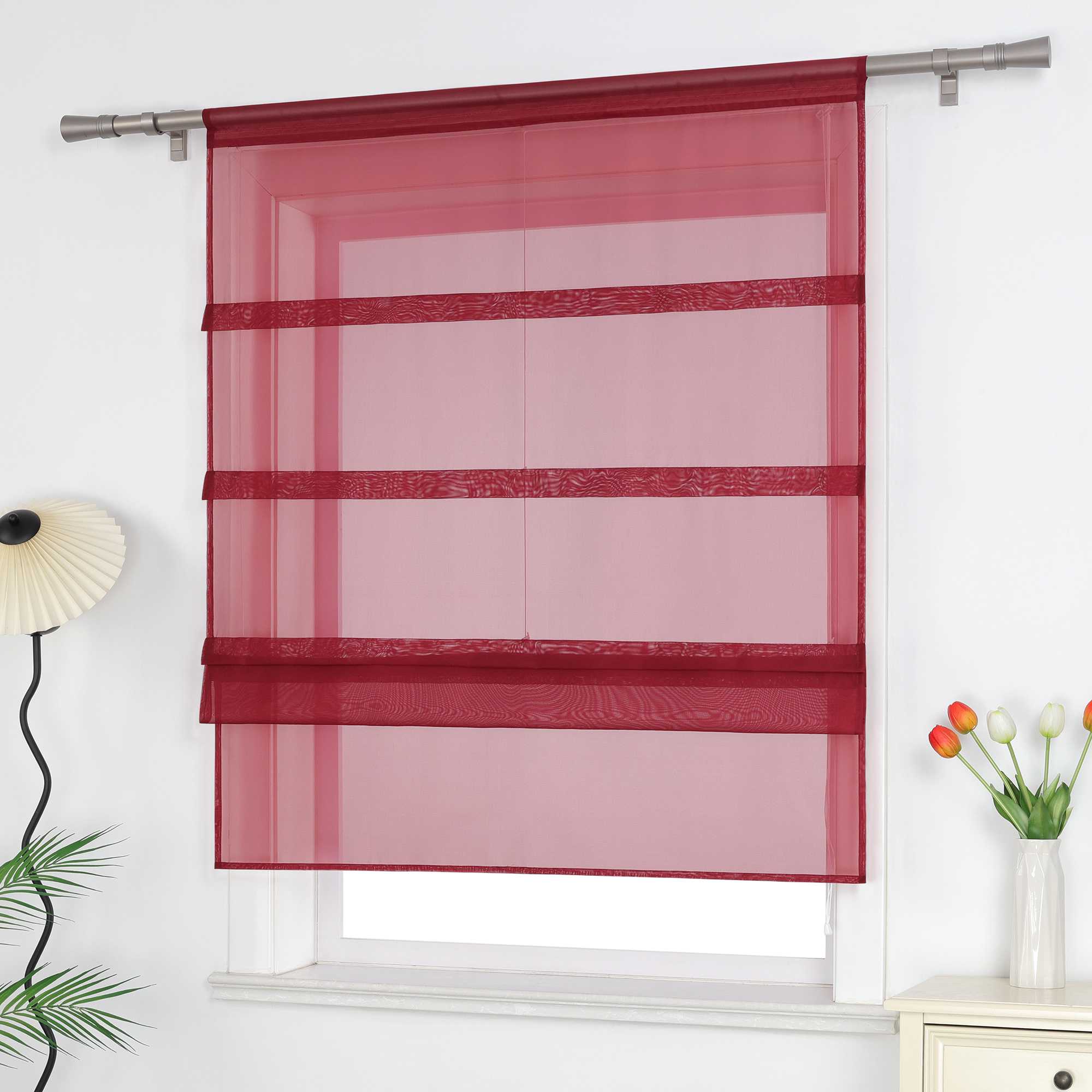 Roman Shade Voile for Kitchen Sheer 1 Piece - Burgundy, W x H 140 x 140cm