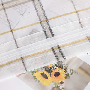 Cafe Curtain with Modern Check Pattern in Linen-Look Fabric Set of 2 - Green, H x W 60 x 120cm