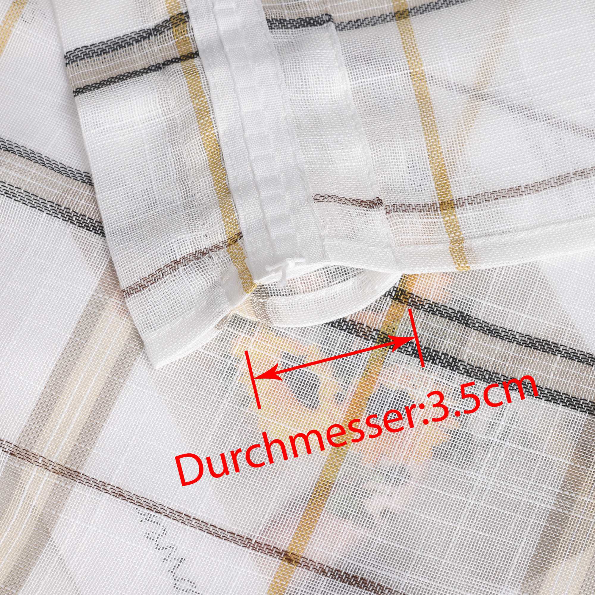 Cafe Curtain with Modern Check Pattern in Linen-Look Fabric Set of 2 - Green, H x W 45 x 120cm