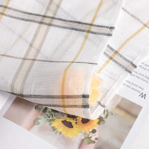 Cafe Curtain with Modern Check Pattern in Linen-Look Fabric Set of 2 - Green, H x W 90 x 90cm