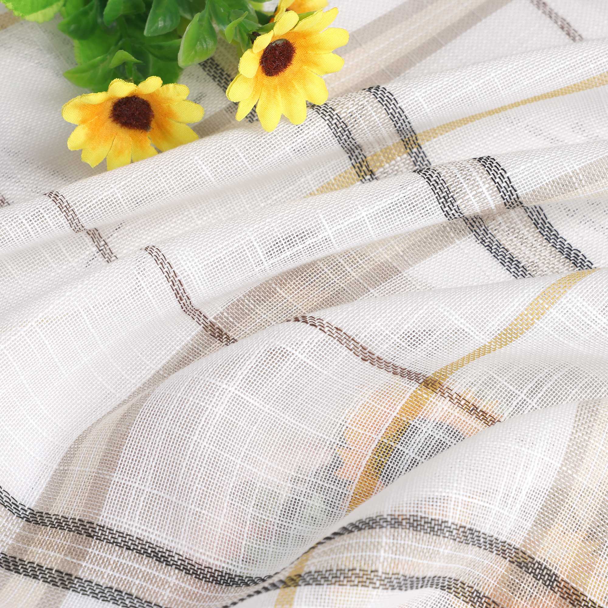 Roman Shade with V-Shaped Tab Tops in Linen-Look Fabric with Check Pattern - Blue, W x H 120 x 140cm