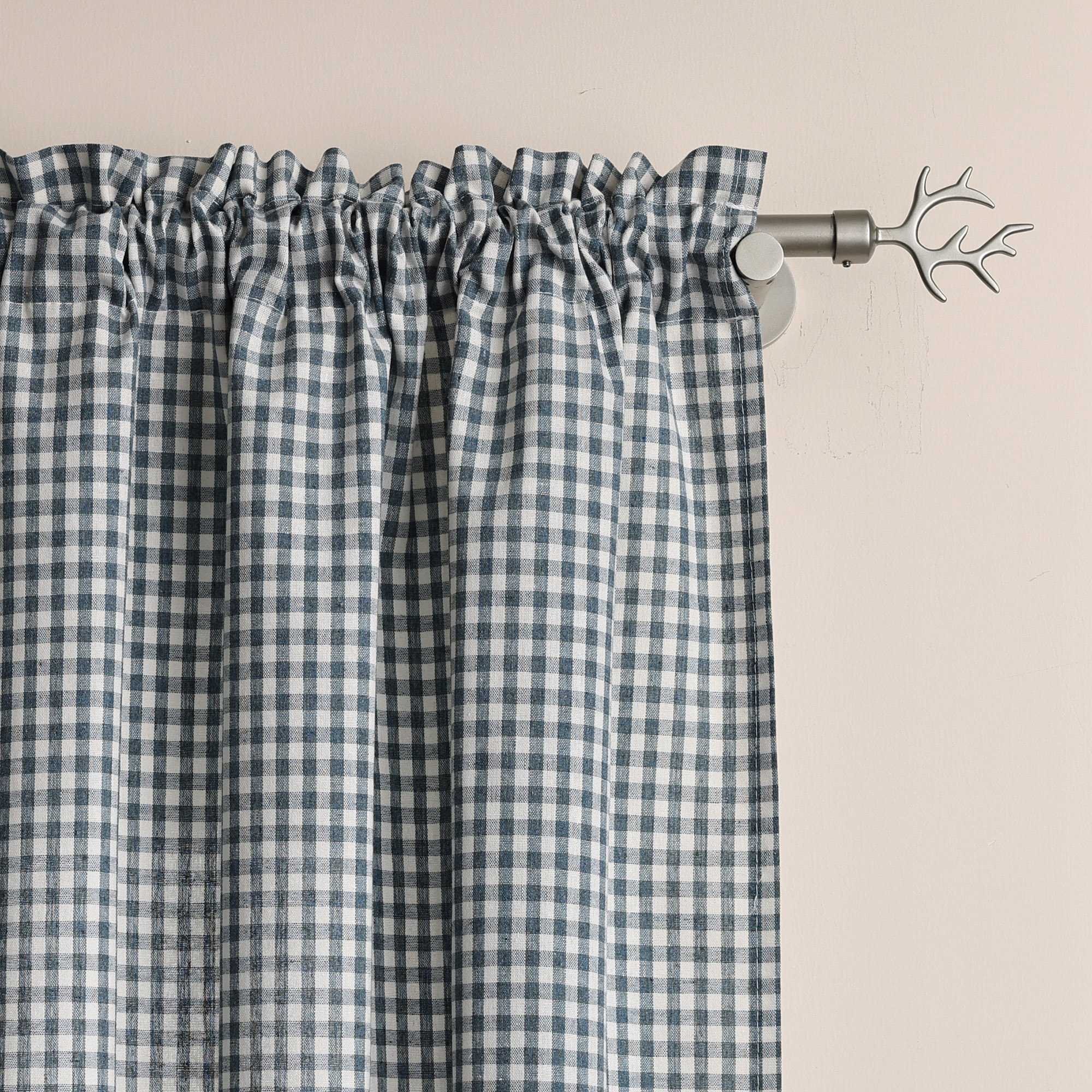 Short Curtains in Valance Style with Check Pattern Set of 2