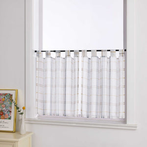 Cafe Curtains in Linen-Look Fabric with Check Pattern Set of 2 - Blue, H x W 90 x 110cm