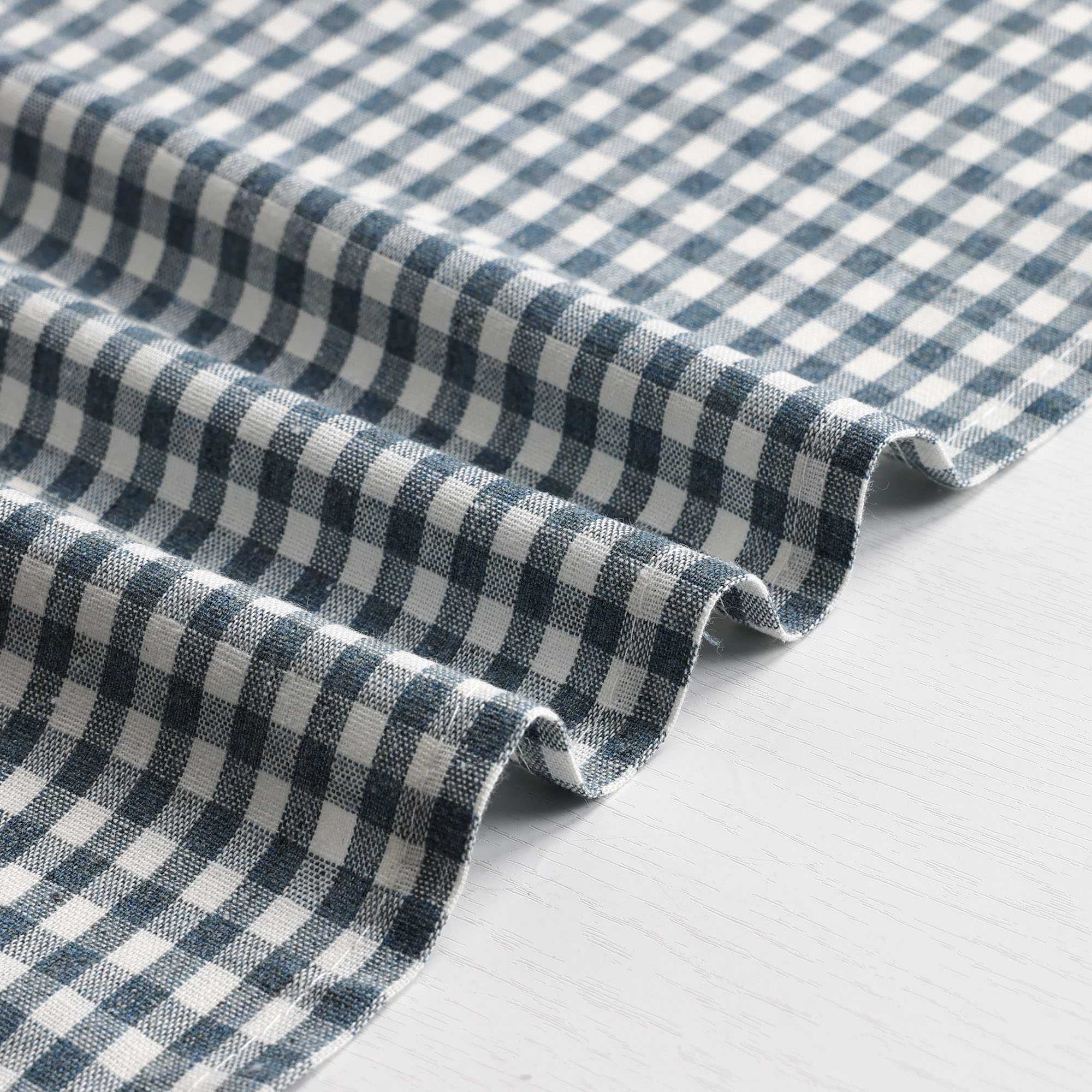 Short Curtains in Valance Style with Check Pattern Set of 2 - Blue, H x W 90 x 90cm