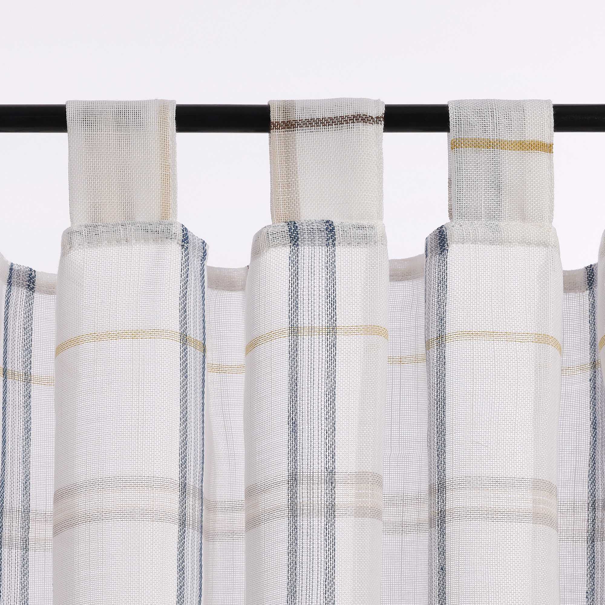 Cafe Curtains in Linen-Look Fabric with Check Pattern Set of 2 - Green, H x W 60 x 120cm